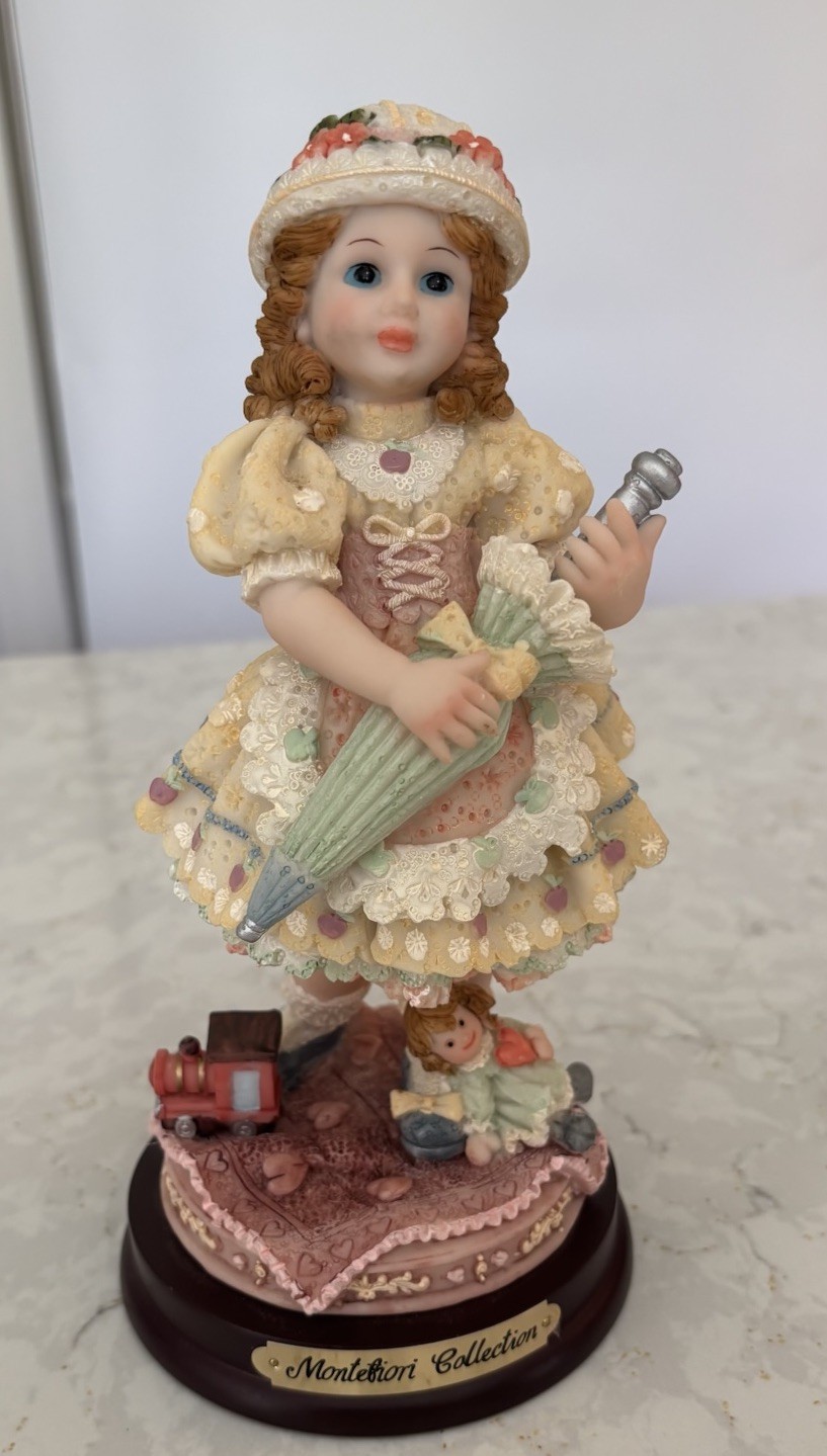 Montefiori Collection Victorian Girl Figurine Umbrella Toy Train Italy Design 8”