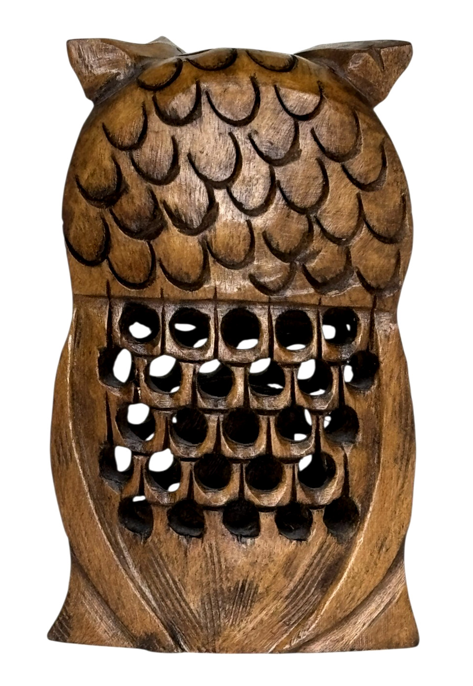 Vintage Carved Wood Owl with Baby Owl Owlet Carved Inside 4″