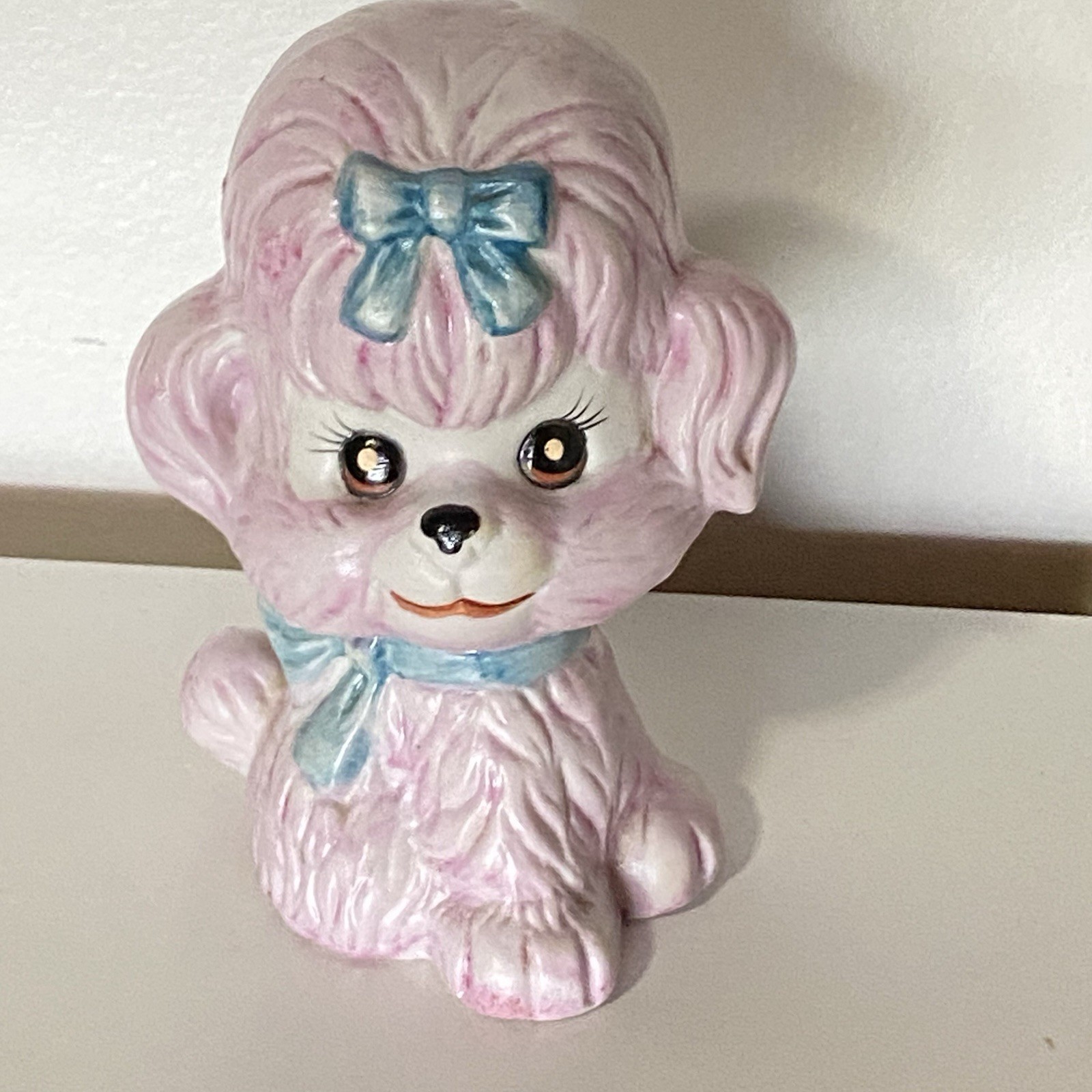 Vintage Anthropomorphic Puppy Dog Figurine Kitsch Big Eyes Purple Kitschy Decor