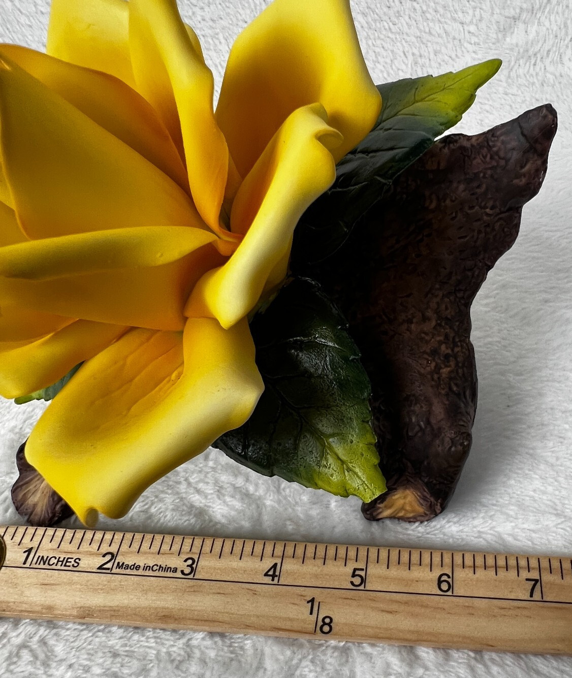 Vintage Seizan CP Fine Art Decorative Figurine Yellow Rose On Driftwood Resin
