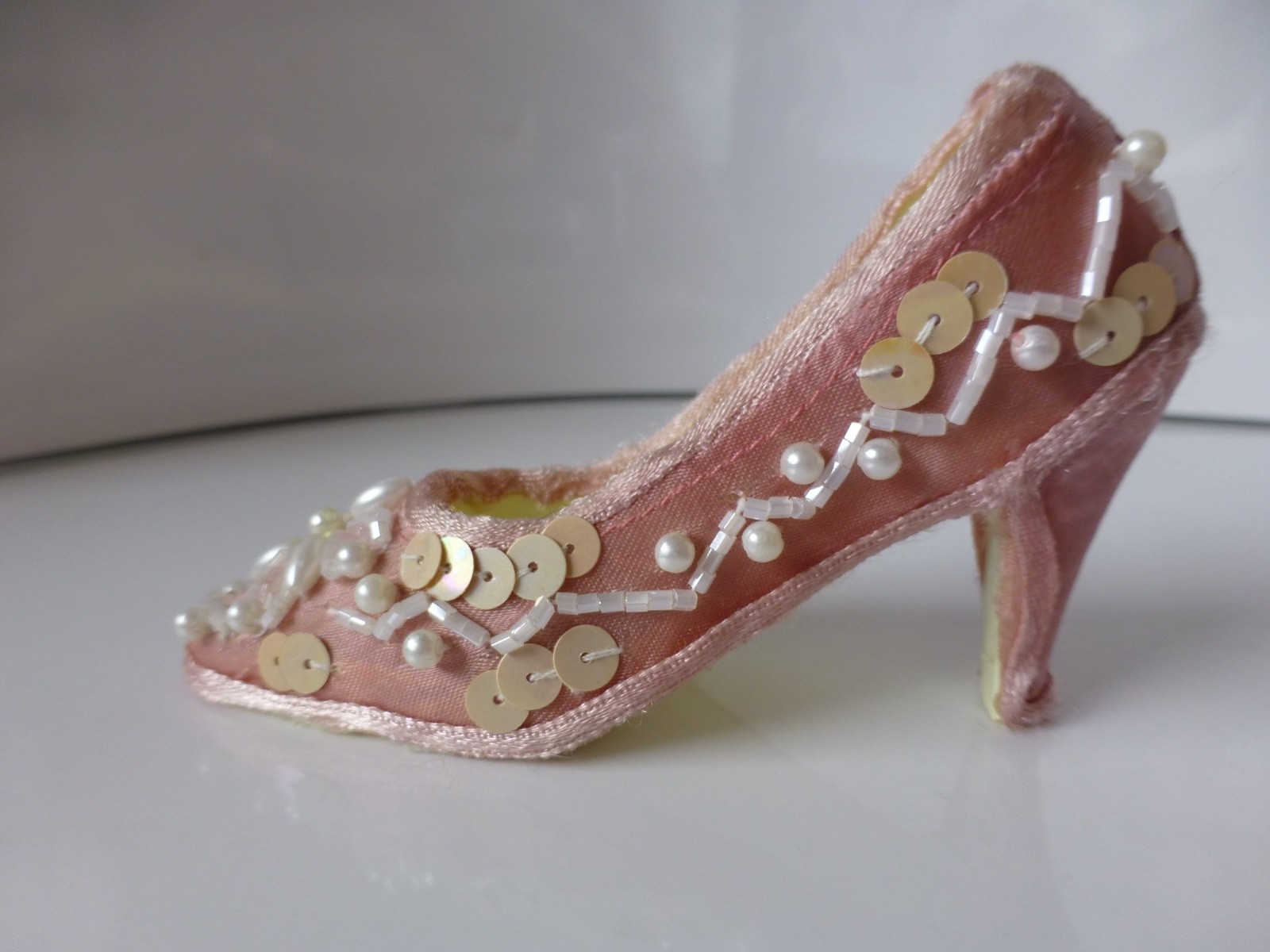 Lot of 2 Resin Fashion Shoes with Fabric & Beaded Embellishments