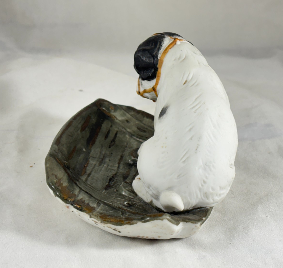 Antique German Bisque 4½” Black & White Dog Figurine Pin Dish – Atlantic City