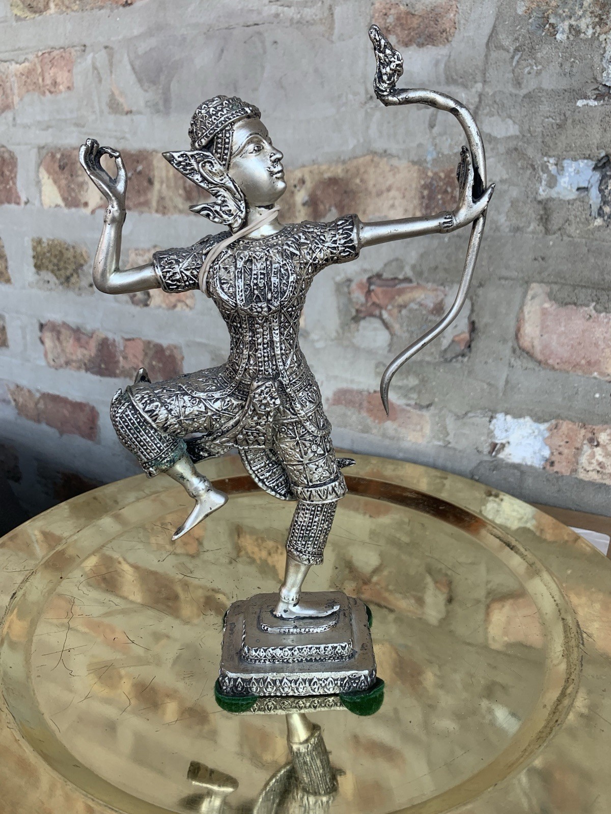 Prince Rama Thai Exceptional Craftsmanship 9” Statue Archer Silver Coated Alloy