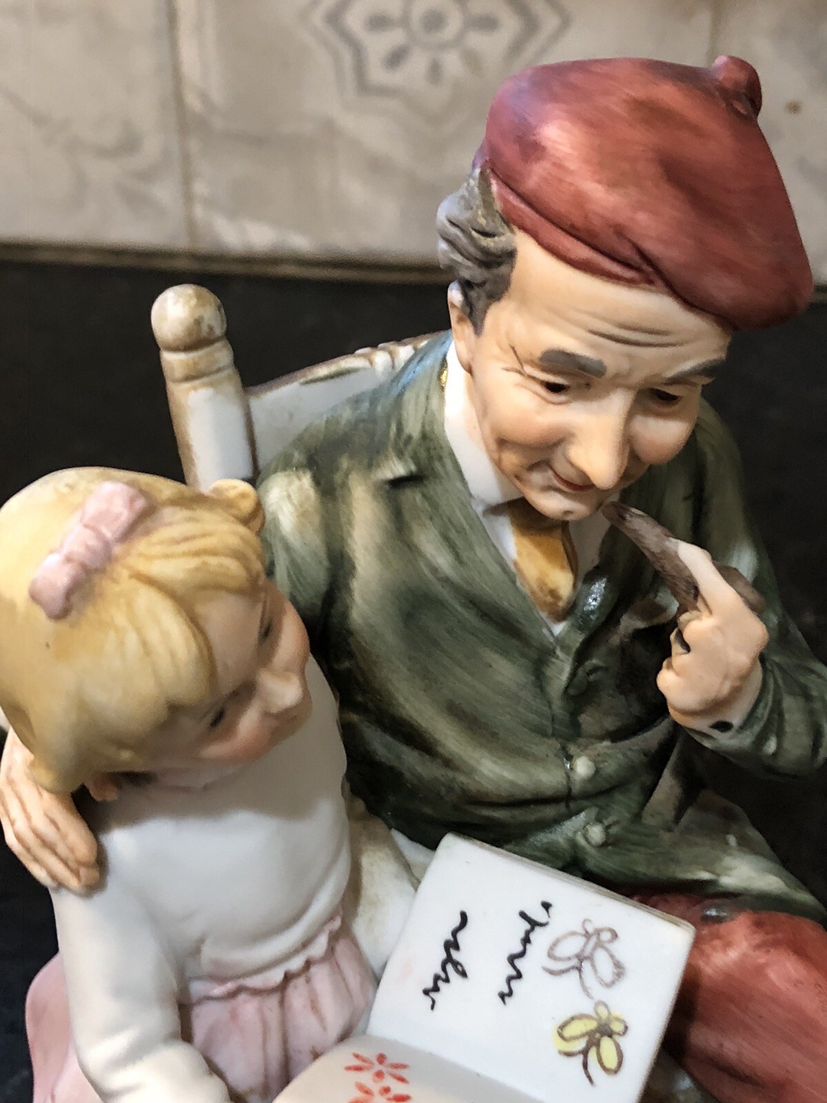 Two – Vintage Grandma and Grandpa reading to Child porcelain Ardco figurine