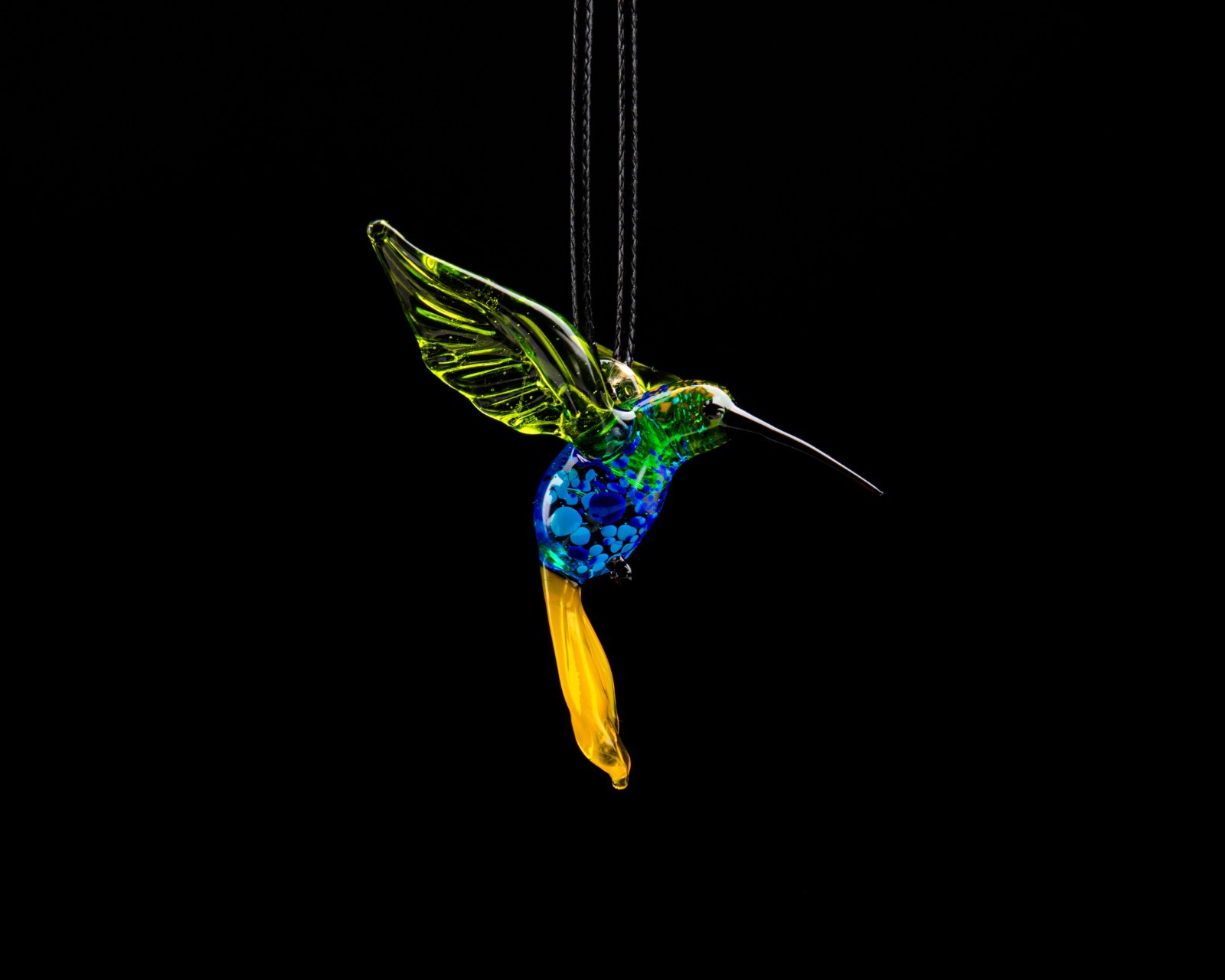 Handmade Glass Hummingbird Figurine Colorful Miniature Bird Blown Glass