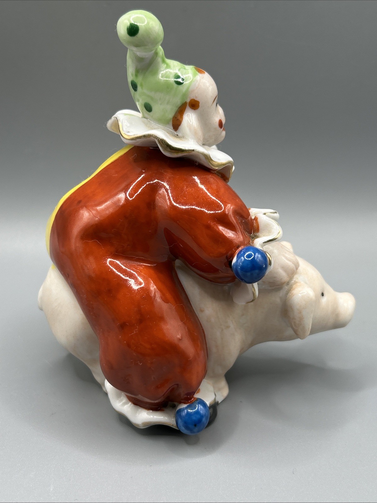 Ardalt Lenwile Circus Clown Riding Pig Figurine Made in Japan Glass Porcelain