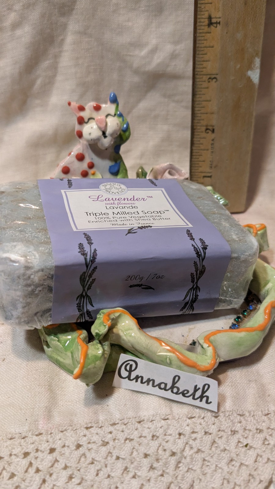 Annabeth Cat Soap dish Handmade Vintage WhimsiClay/Amy Lacombe + A Kitty Pin Too