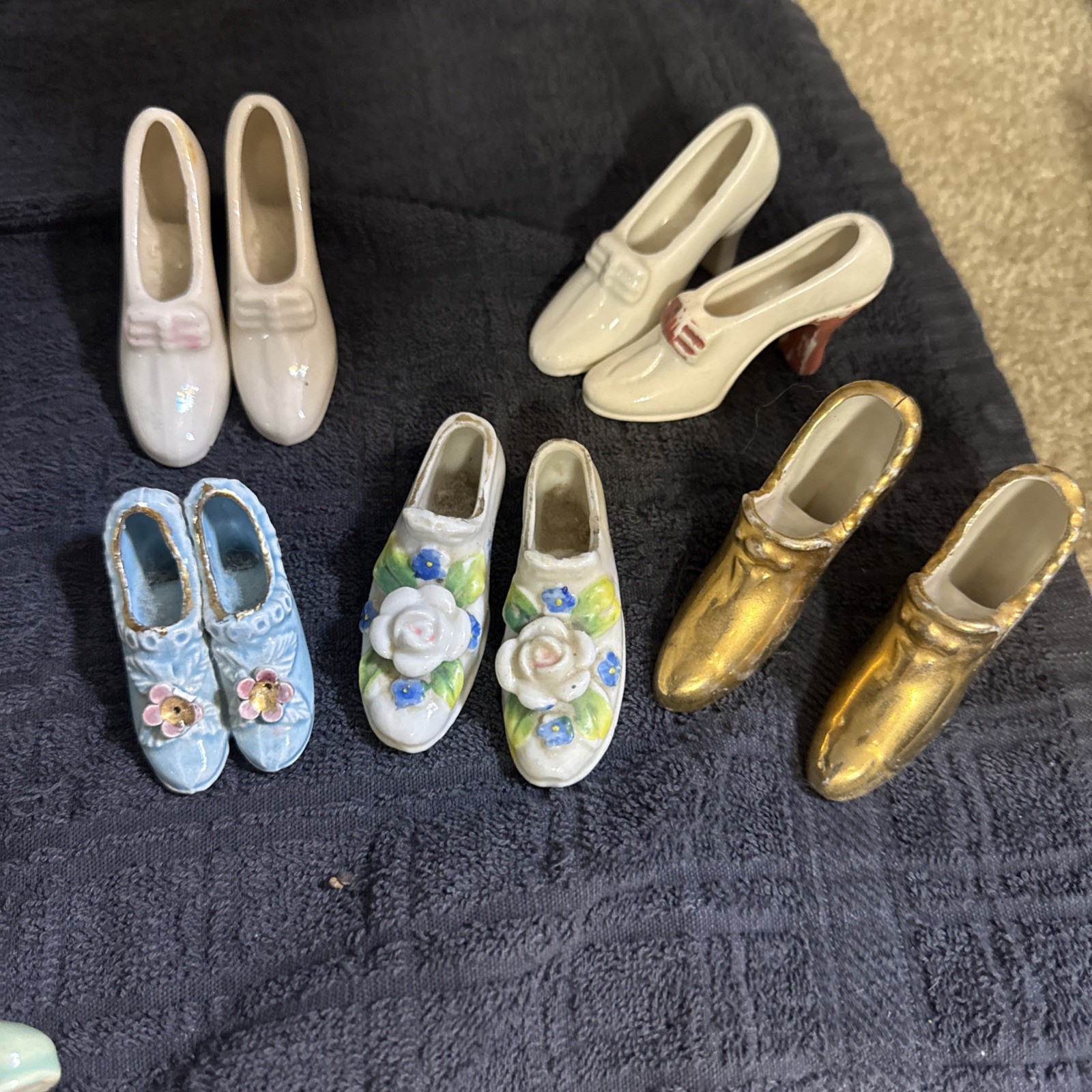 Lot of 24-Vintage Porcelain Mini Shoes ￼ Clog, Boot &More Floral Deco Matashi