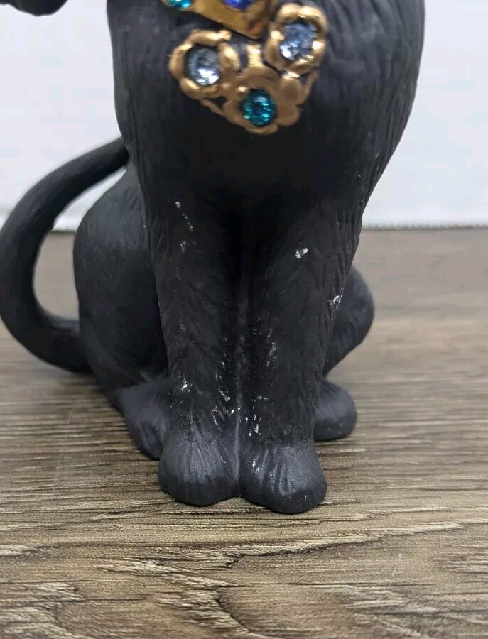 Lenox Black Matte Hand Painted CAT 14k Jeweled Collar Moonlight Allure Figurine