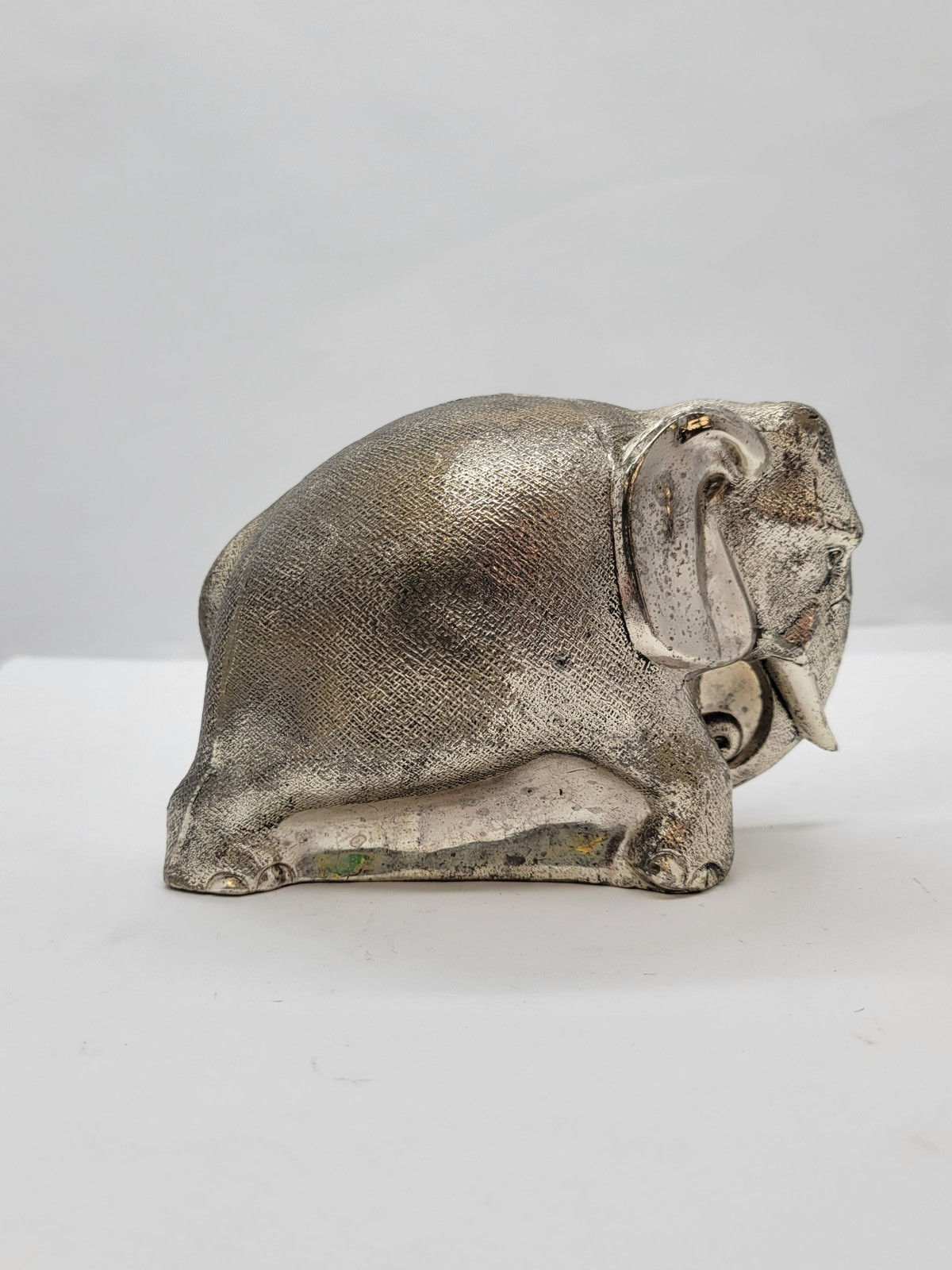Vintage Silver Tone Metal Elephant Back Statue Decor 3.5″H