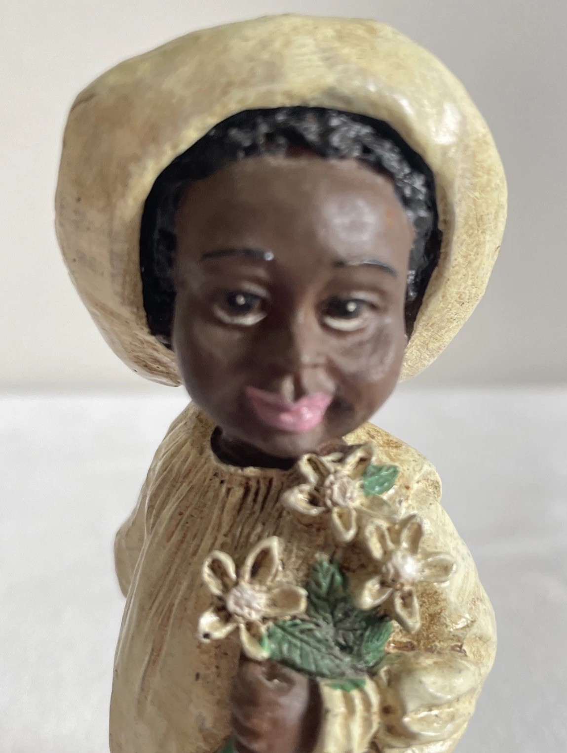 Vintage African American Girl With Flowers 4.5” Tall