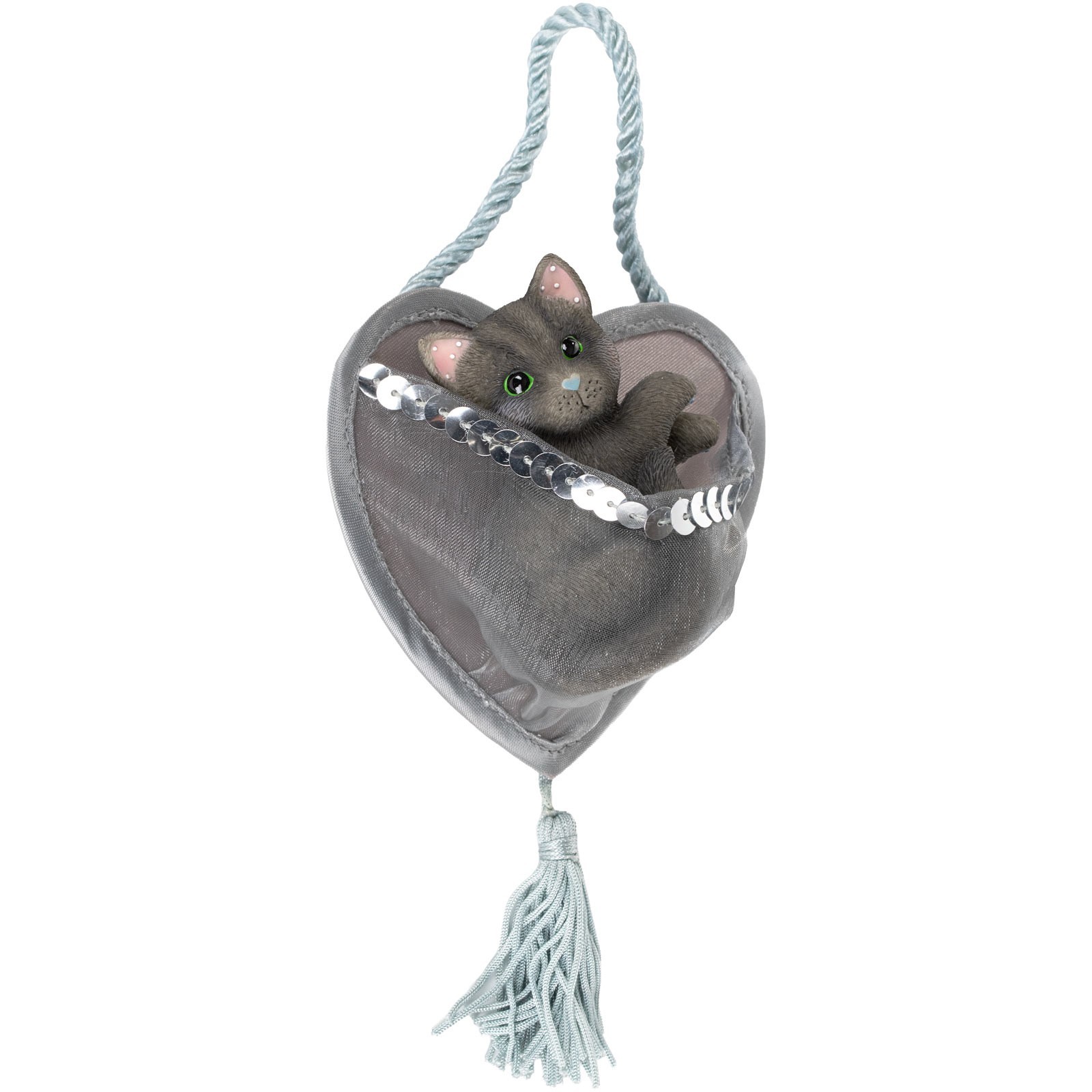 Calico Kittens Black Cat 3in Figurine in Heart Shaped Hanging Pouch 100067 New