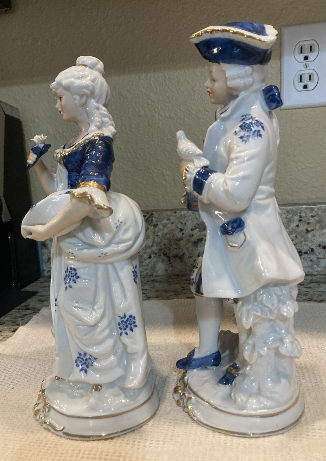 KPM Vintage Victorian Porcelain Couple Figurines Blue and White Set of 2