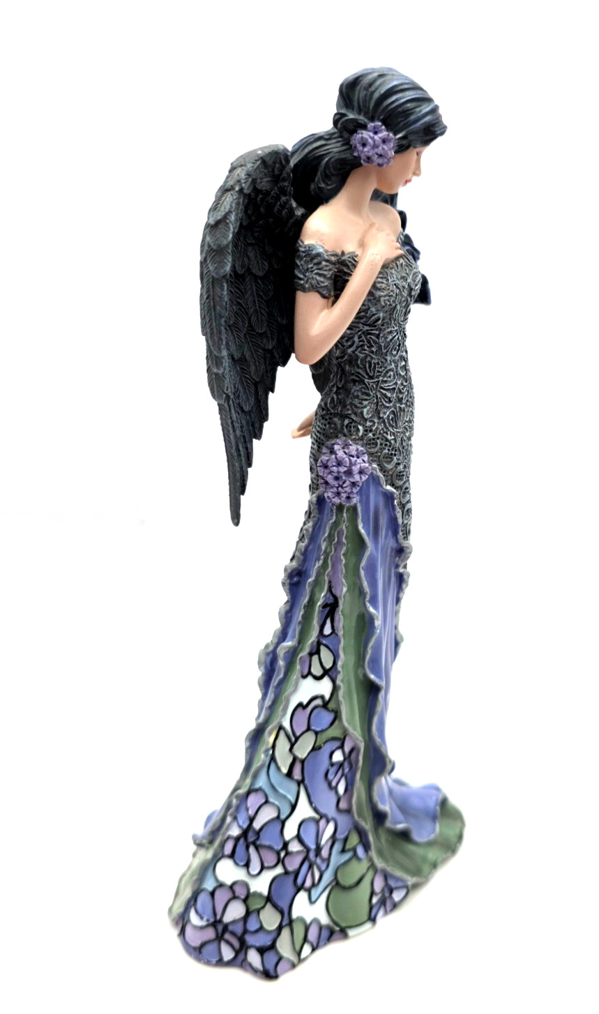 Dark Angel Figurine Gothic Angel Statue Black Wings Lavender Dress Fantasy Decor