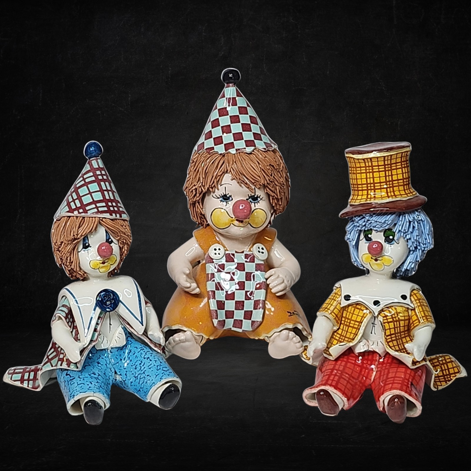 Vintage Italy Studio Pottery Porcelain Clown Figurines Signed Zampiva Set of 3