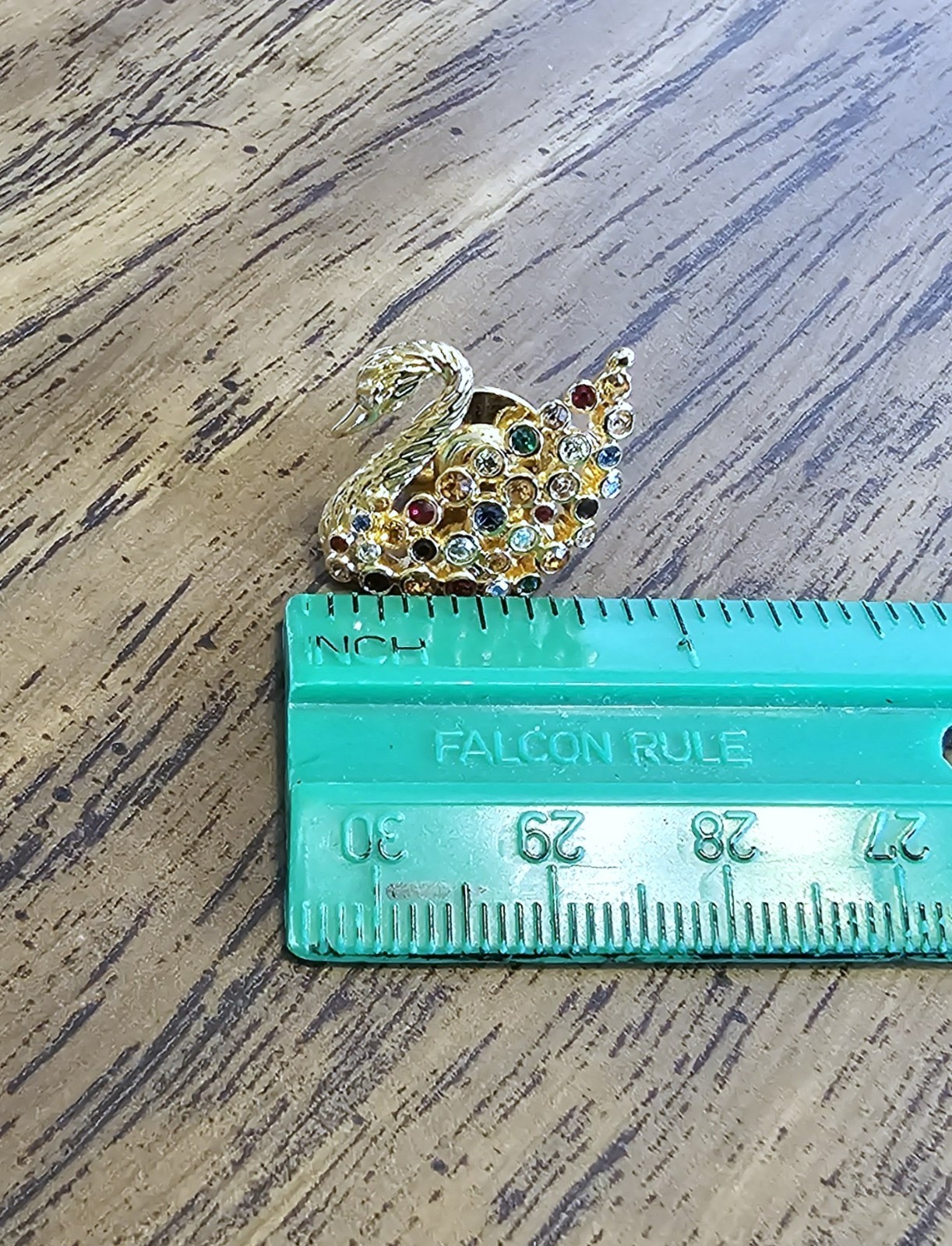 🦢 Swarovski Crystal MINI 1995 SCS Gold Multicolored Swan Figurine Pin Brooch