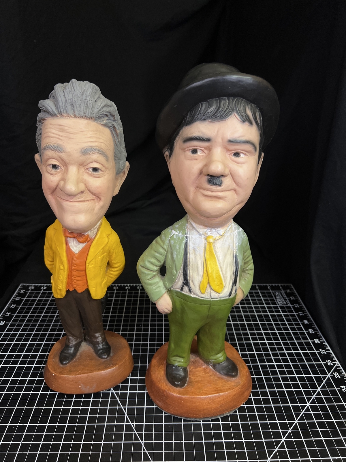 Vintage 1970s Esco Stan Laurel and Oliver Hardy Chalkware Statue Figurines 17″