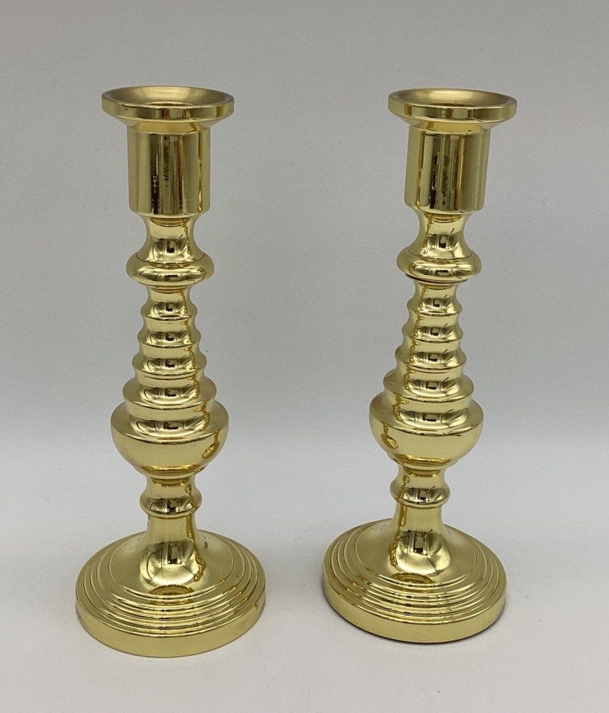 Solid Brass Baldwin USA Pair of 7 1/2 inch Beehive Candlesticks 3 lbs