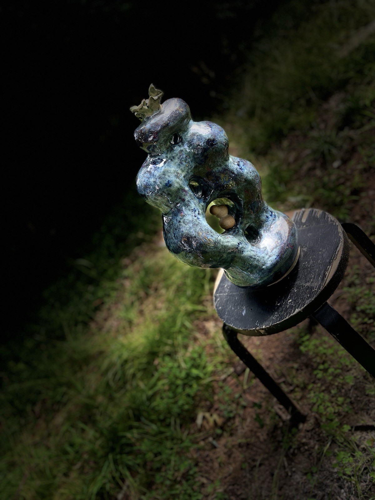Hand-Crafted Ceramic Sculpture, Dark Ice Blue