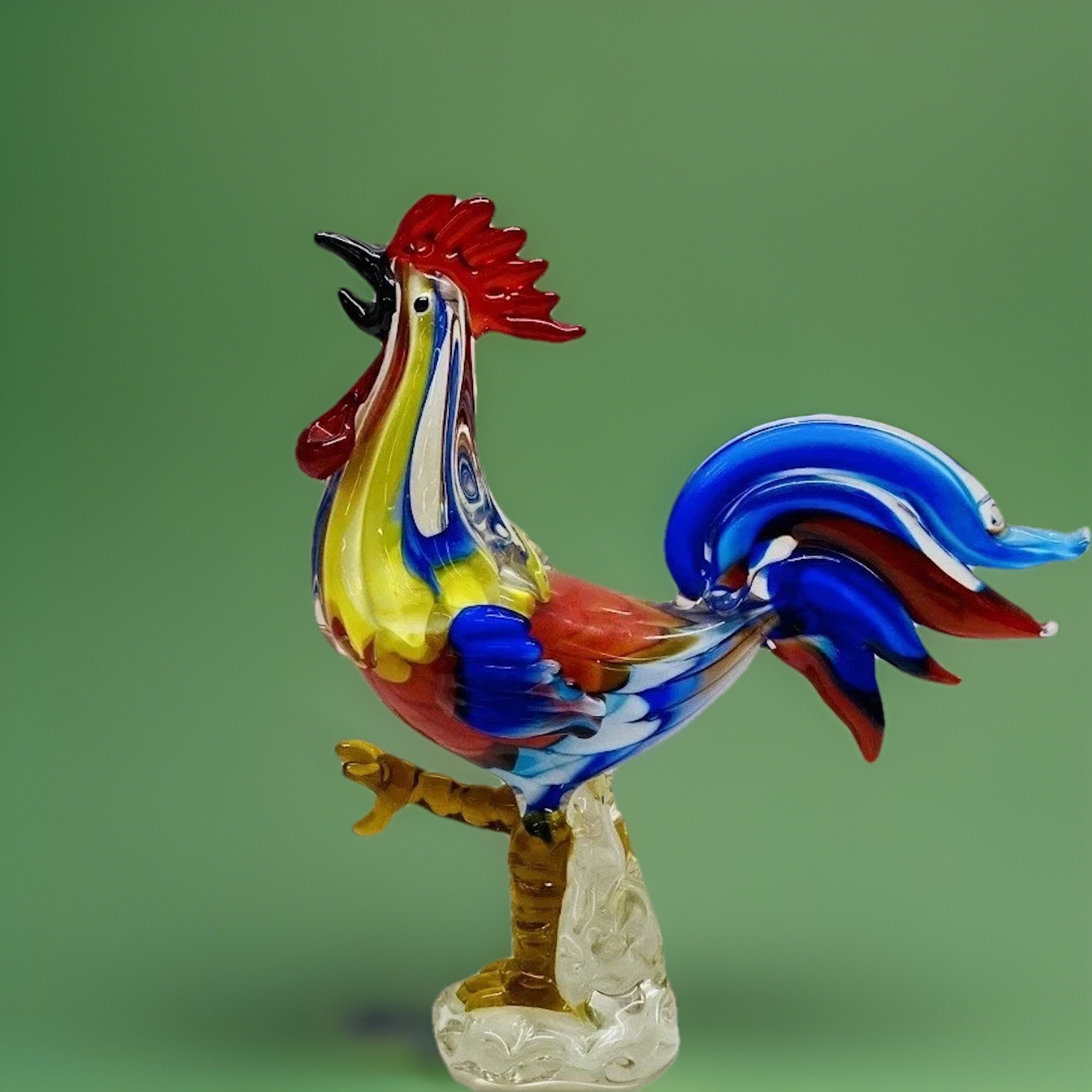 DEFECTIVE VTG MCM Large Multicolor Murano Glass 12 Rooster Figurine G3D