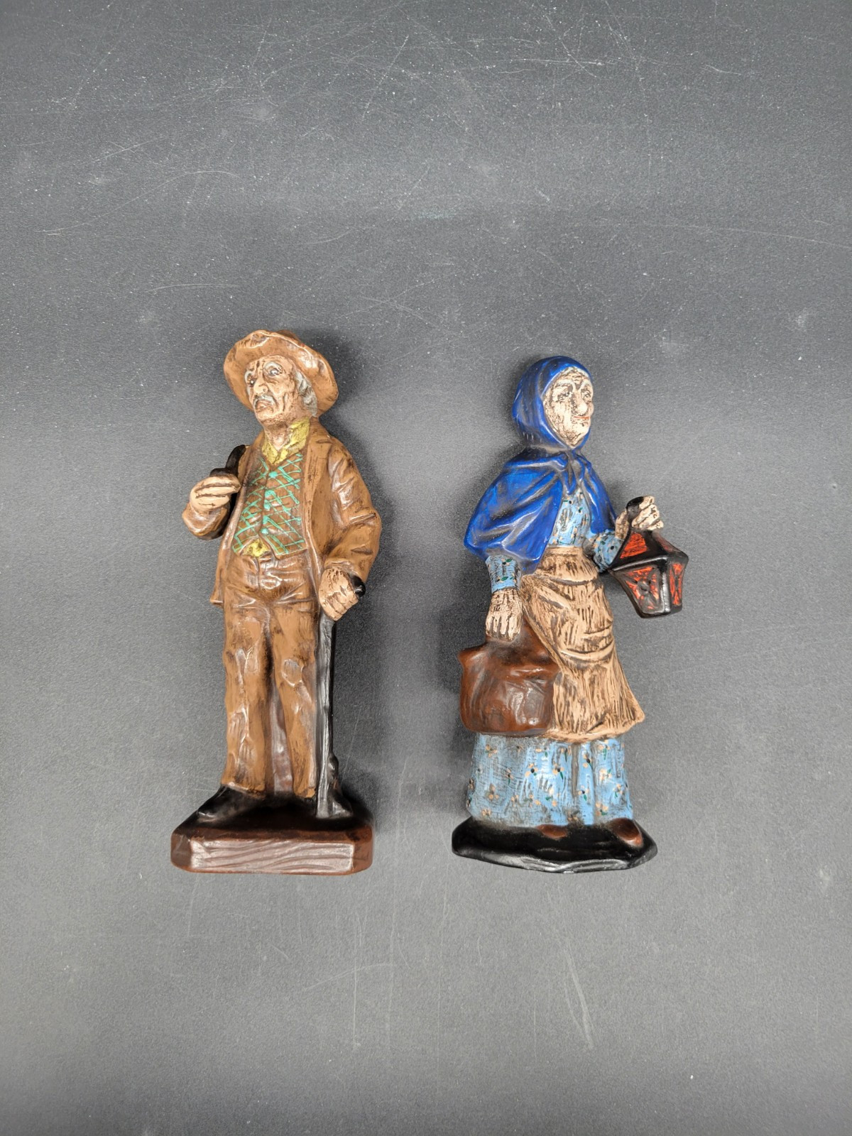Vintage Ceramic Peasant Couple Marked W 25 and T 31 8″ X 2.75″ & 7.25″ X 3″