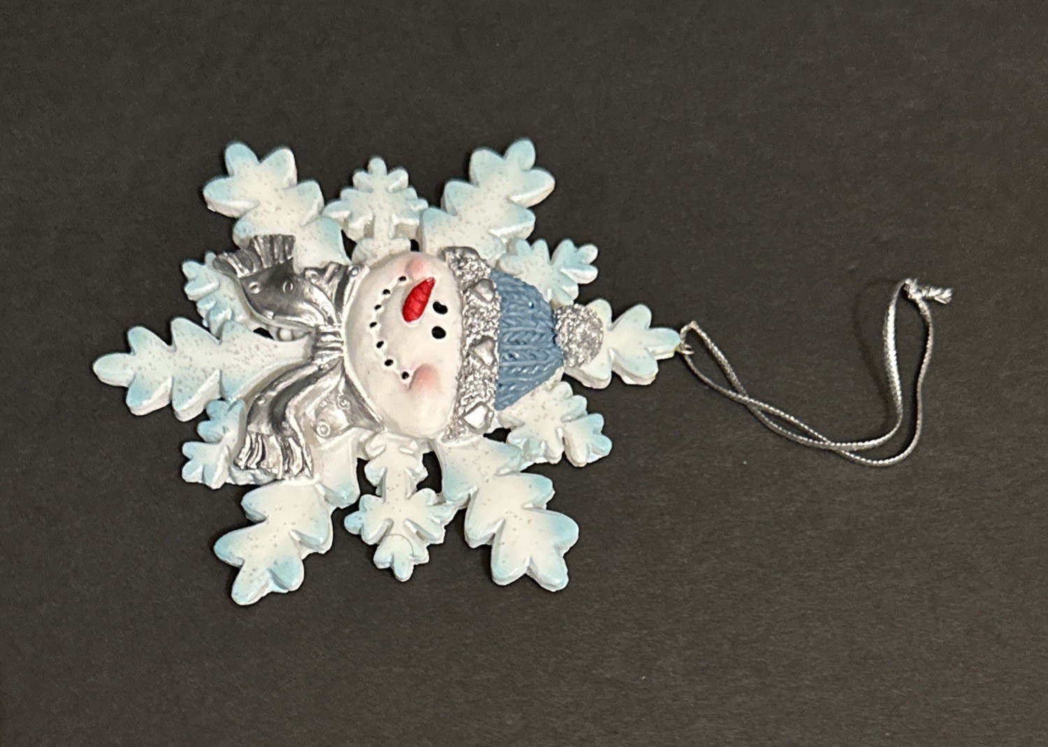 VTG Blue/White 4″ Snowflake Snowman Christmas Ornament w/Blue Knit Cap