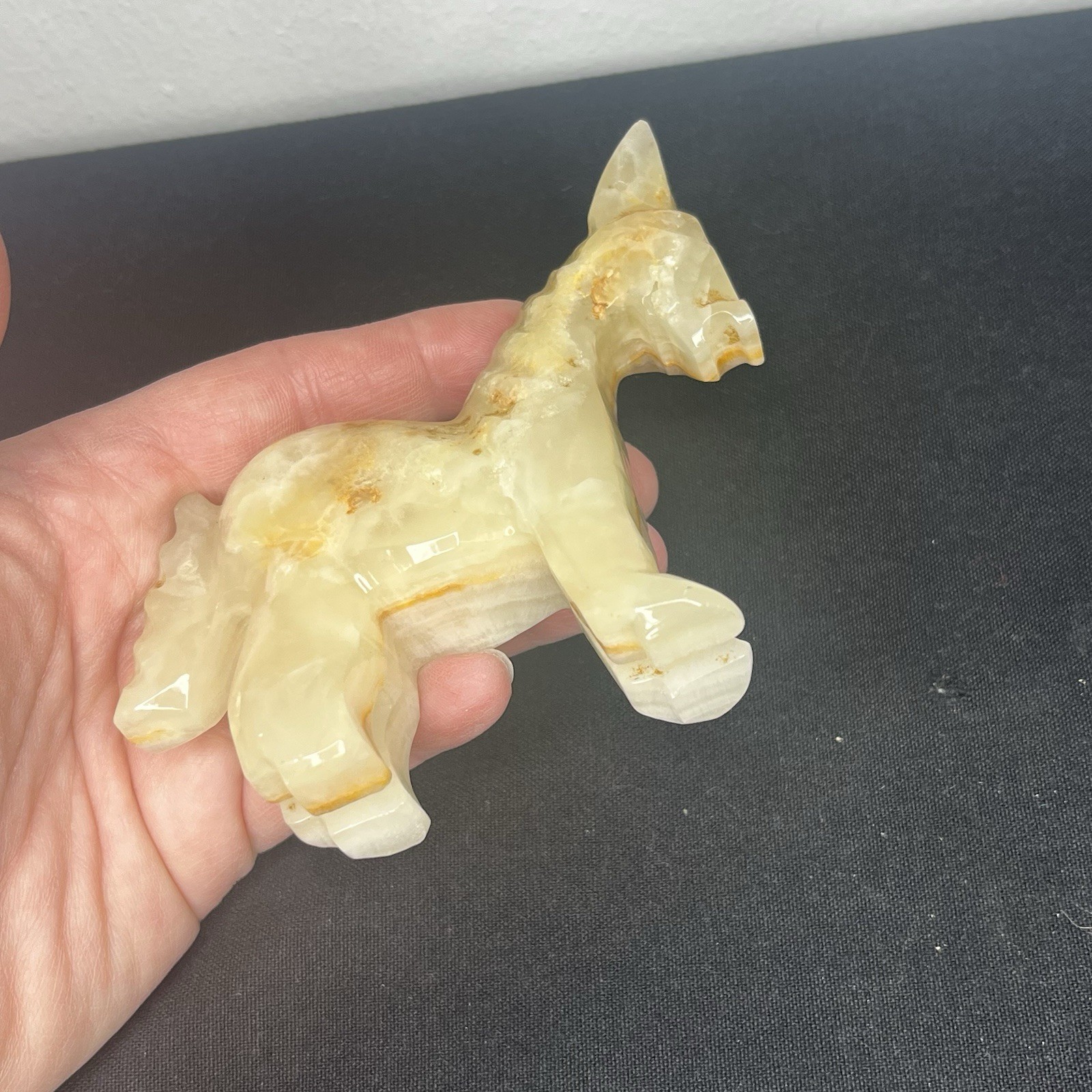 Vintage Hand Carved Marble Onyx Stone Horse Donkey Pony Figurine 3.5” Inch Tall