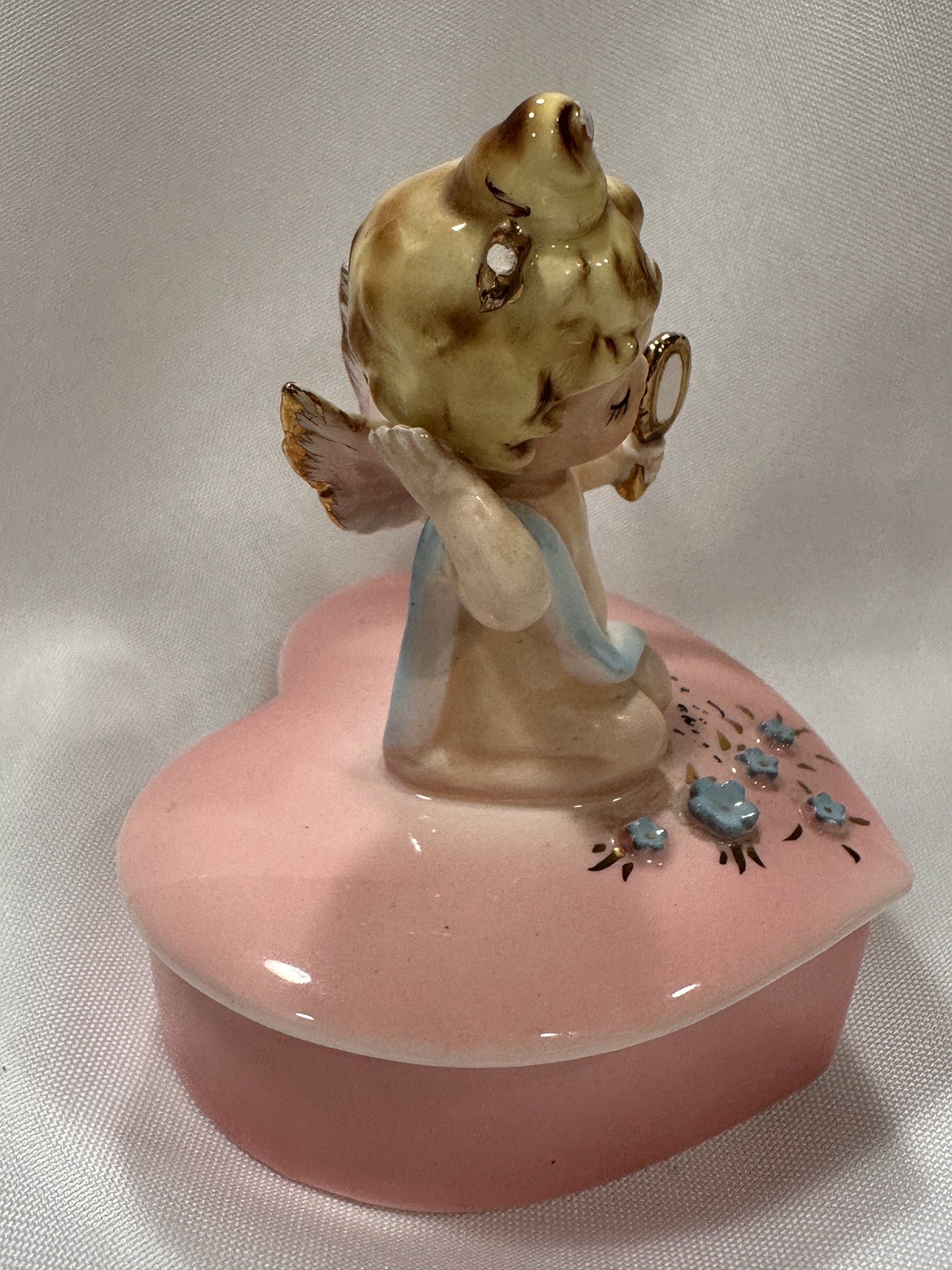 Rare Vintage Josef Originals Heart Shaped Trinket Dish BOBBY PINS Cupid Angel