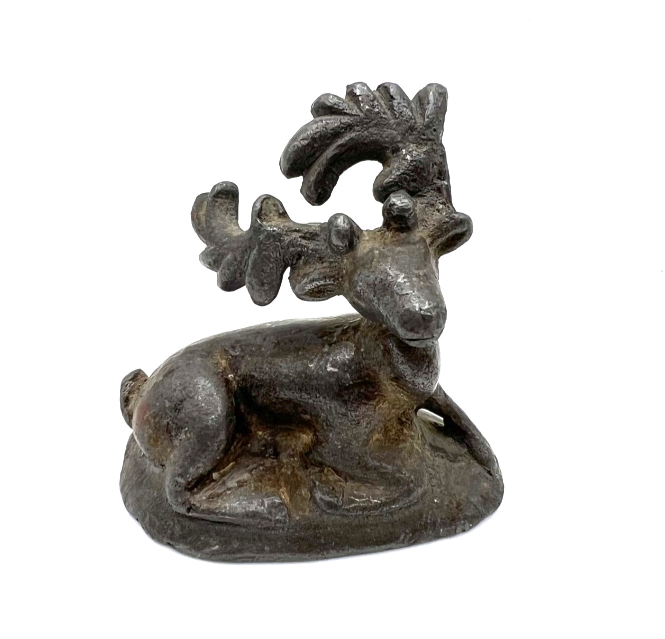 Vintage Cast Iron Reclining Deer Figurine Antique Metal Stag Paperweight