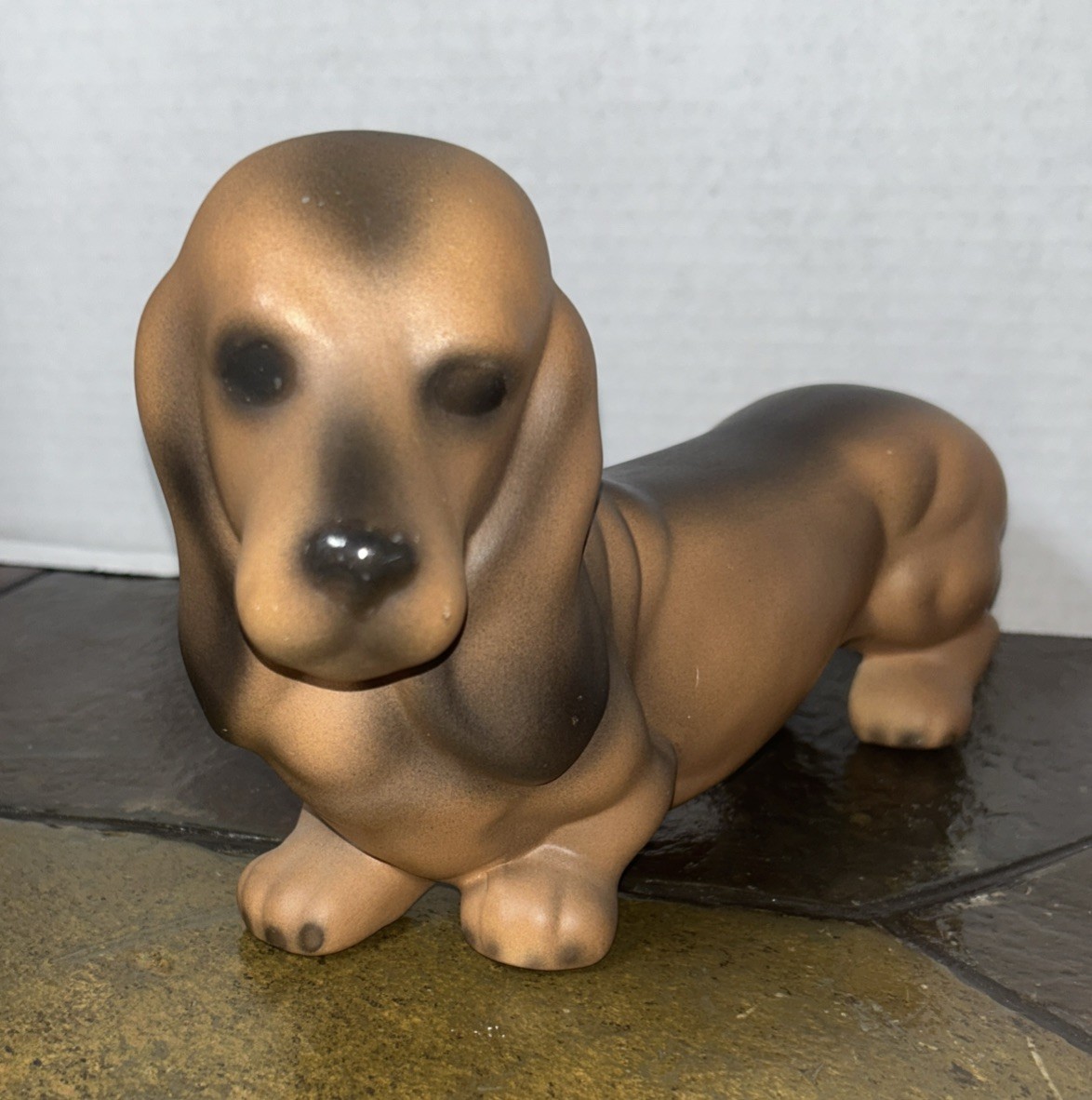 Basset Bloodhound Dog Figurine Vintage Ceramic Brown Matte 11” Stamped “B6”