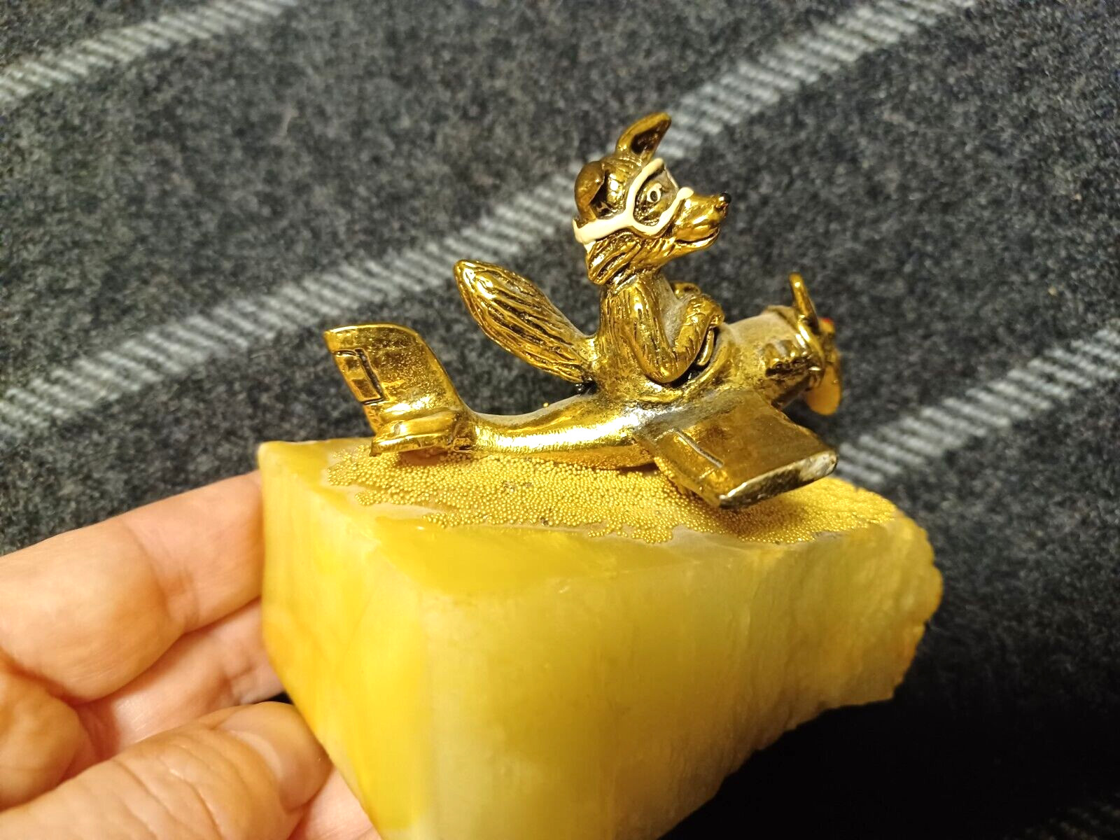 RARE Vtg Ron Lee Airplane Wolf coyote 24k Gold Plated Brass Figurine onyx base