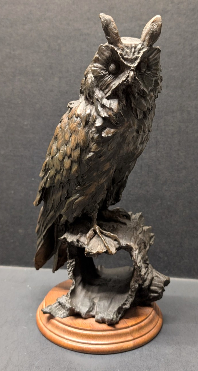 G. Armani Style Long Eared Owl Bronze Look Wildlife Predator 11” Figurine