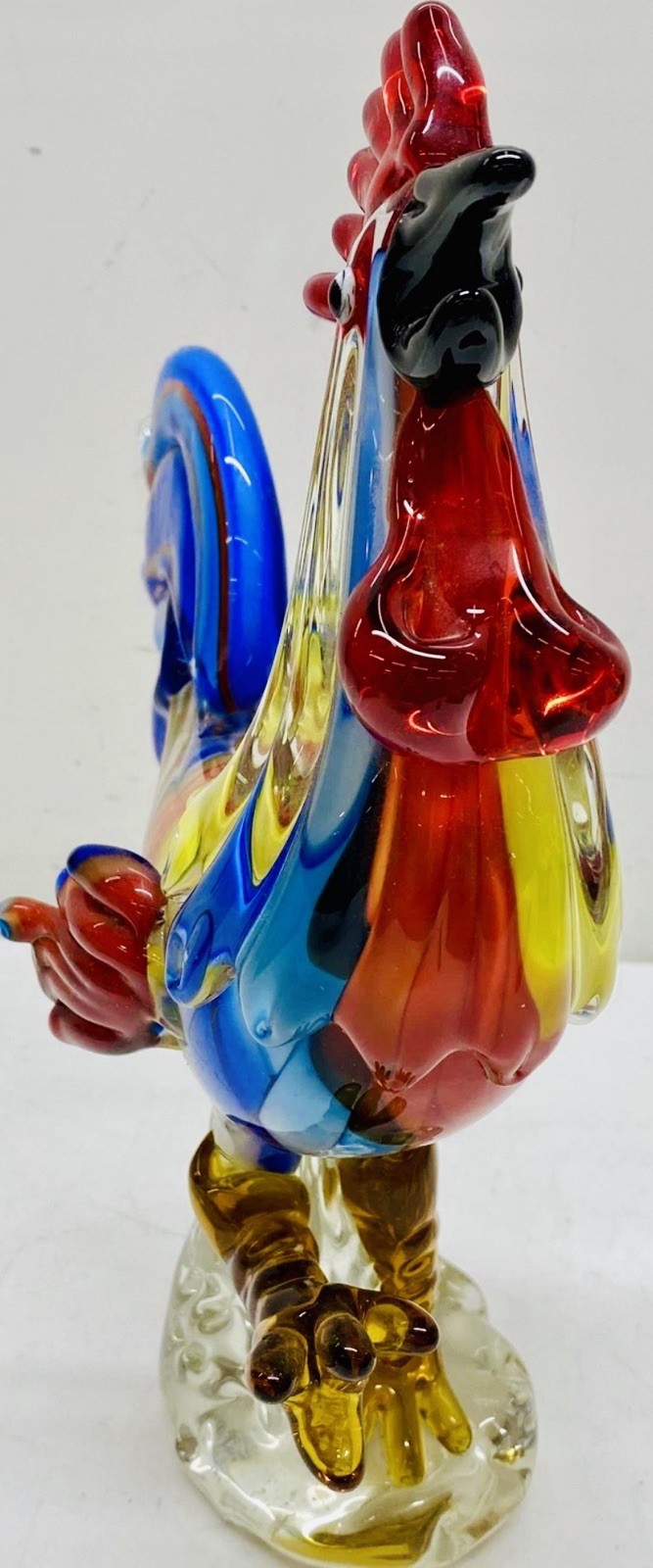 DEFECTIVE VTG MCM Large Multicolor Murano Glass 12 Rooster Figurine G3D