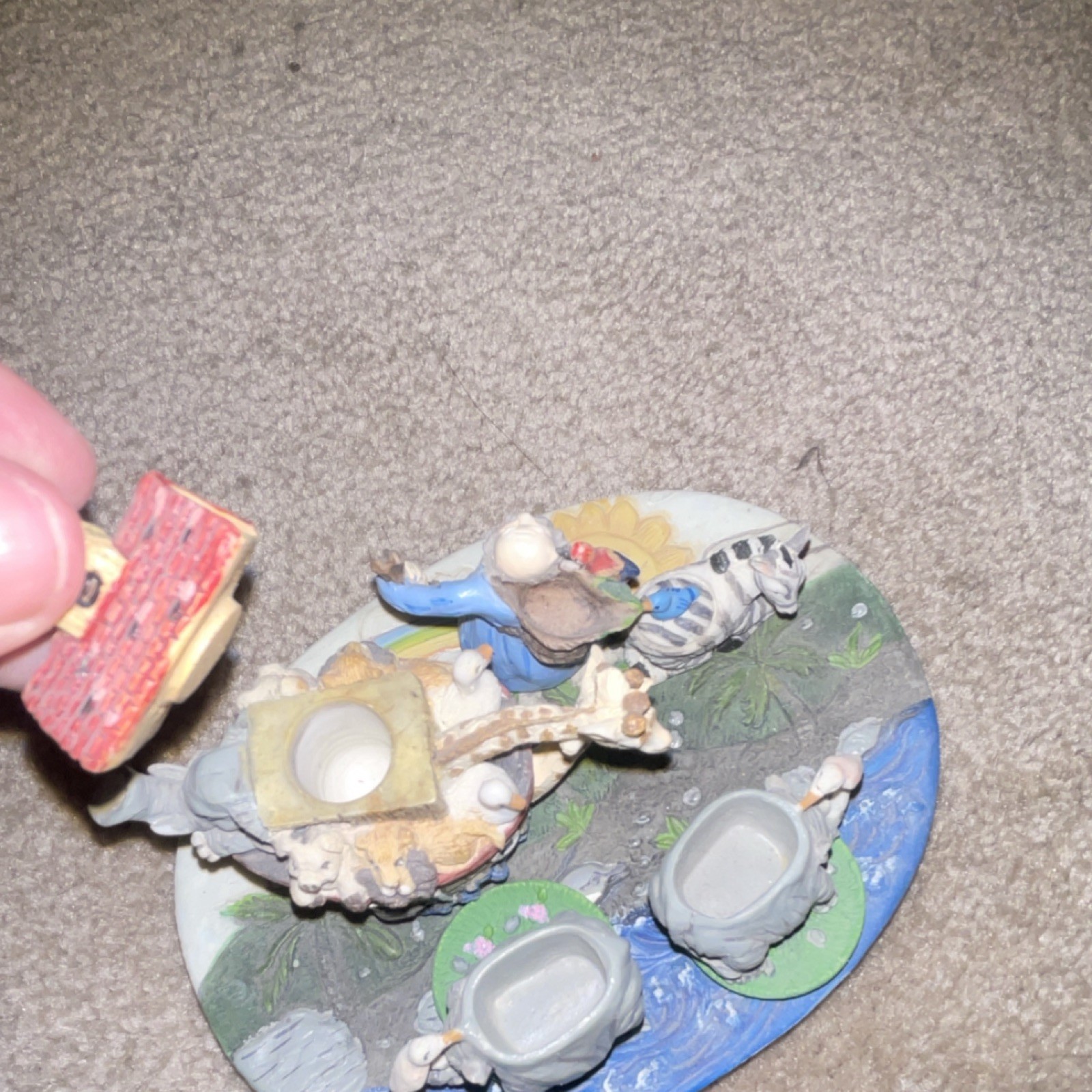Noah’s Ark Resin Animal Figurine Scene on Oval Base, Hand Painted 3D Effect