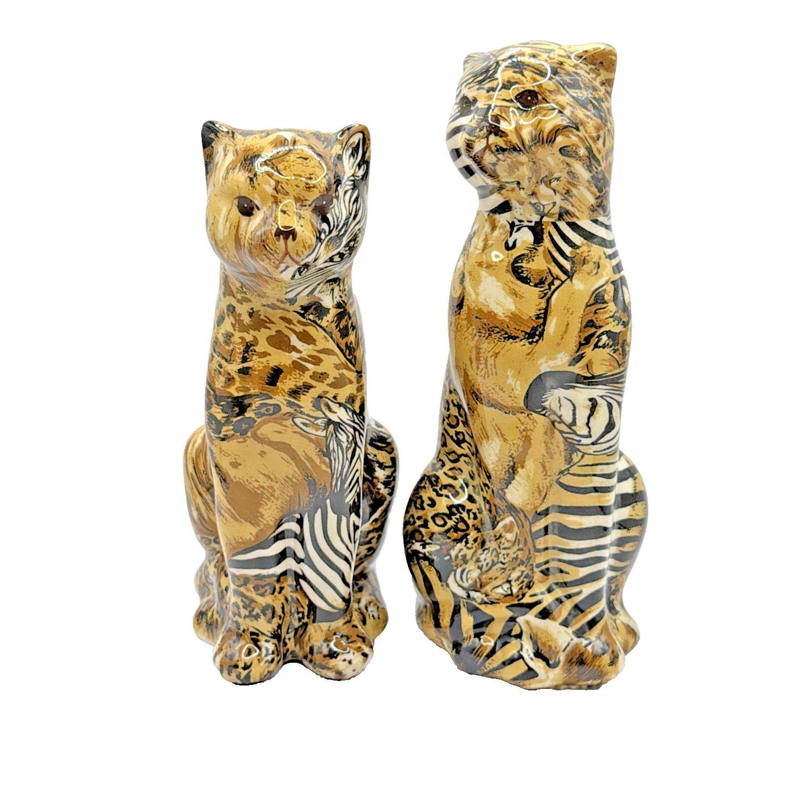 VTG 80’s Cheetah & Leopard La Vie Safari Ceramic Patchwork Animal Print Figures