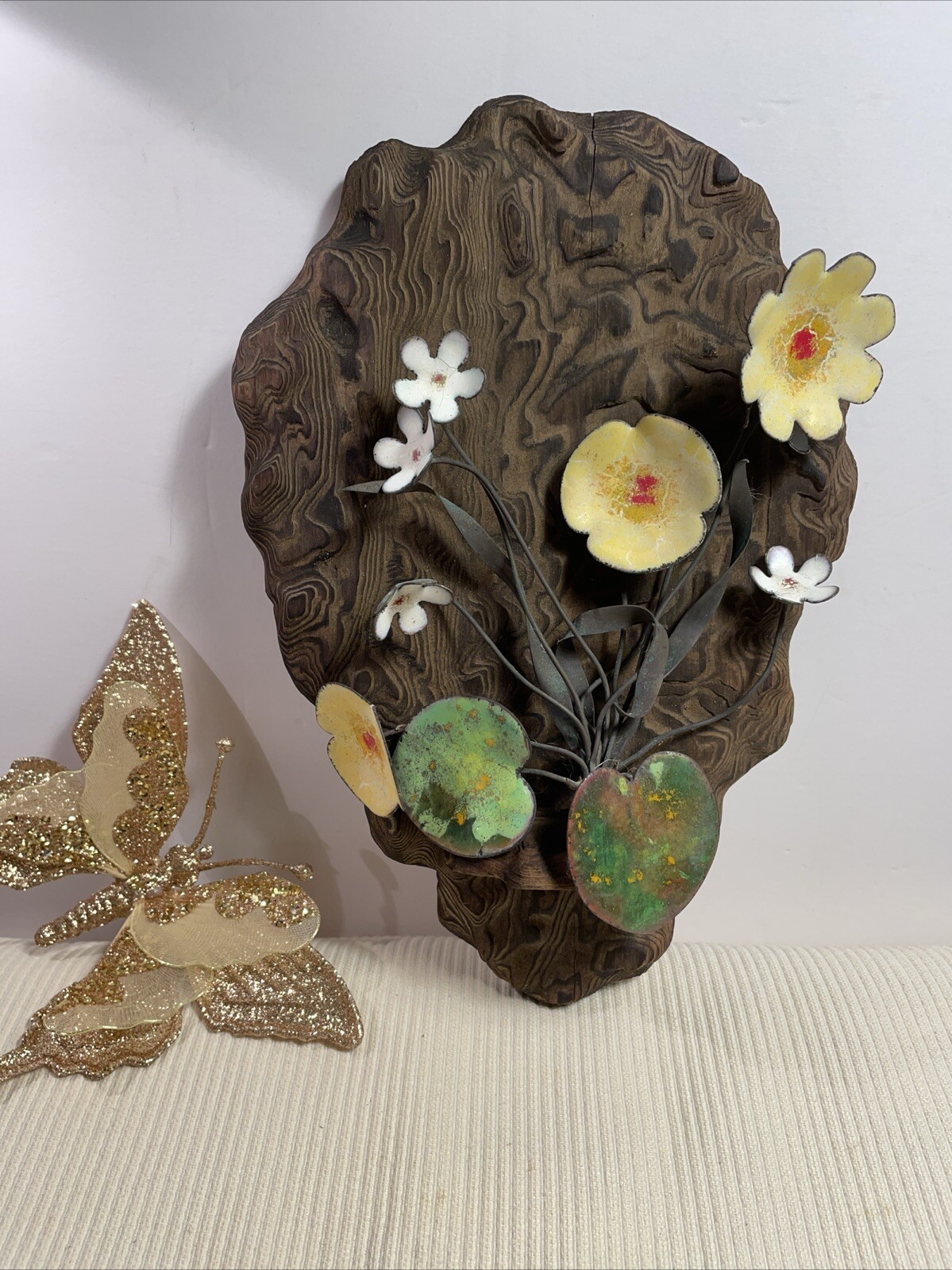 Vintage Mid Century Wood Wall Sculpture Enamel Copper Creations Lee Murrell RARE