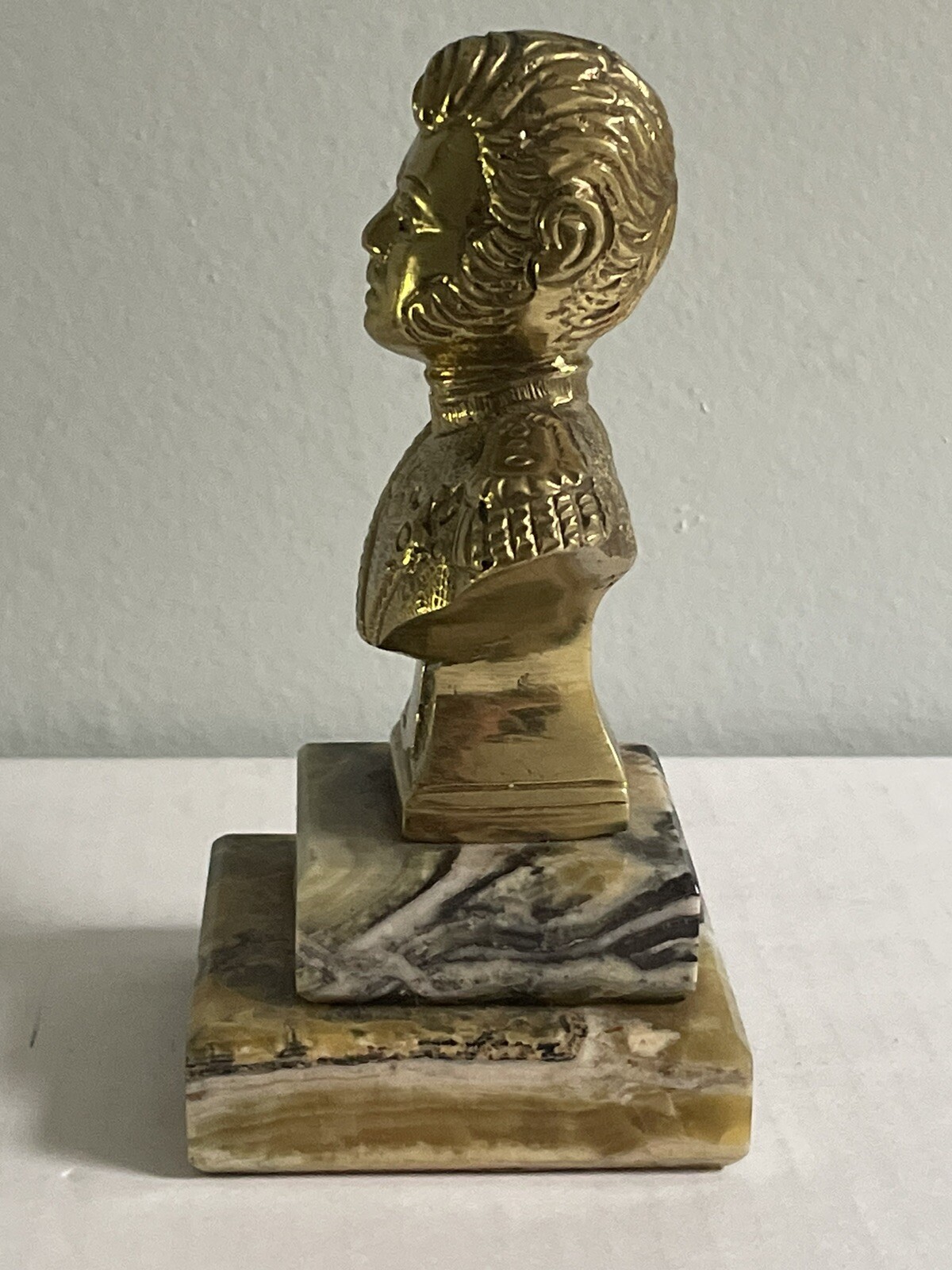 Miniature Brass Bust Of Bernardo O’Higgins Chile On Padded Marble Base *See Pics
