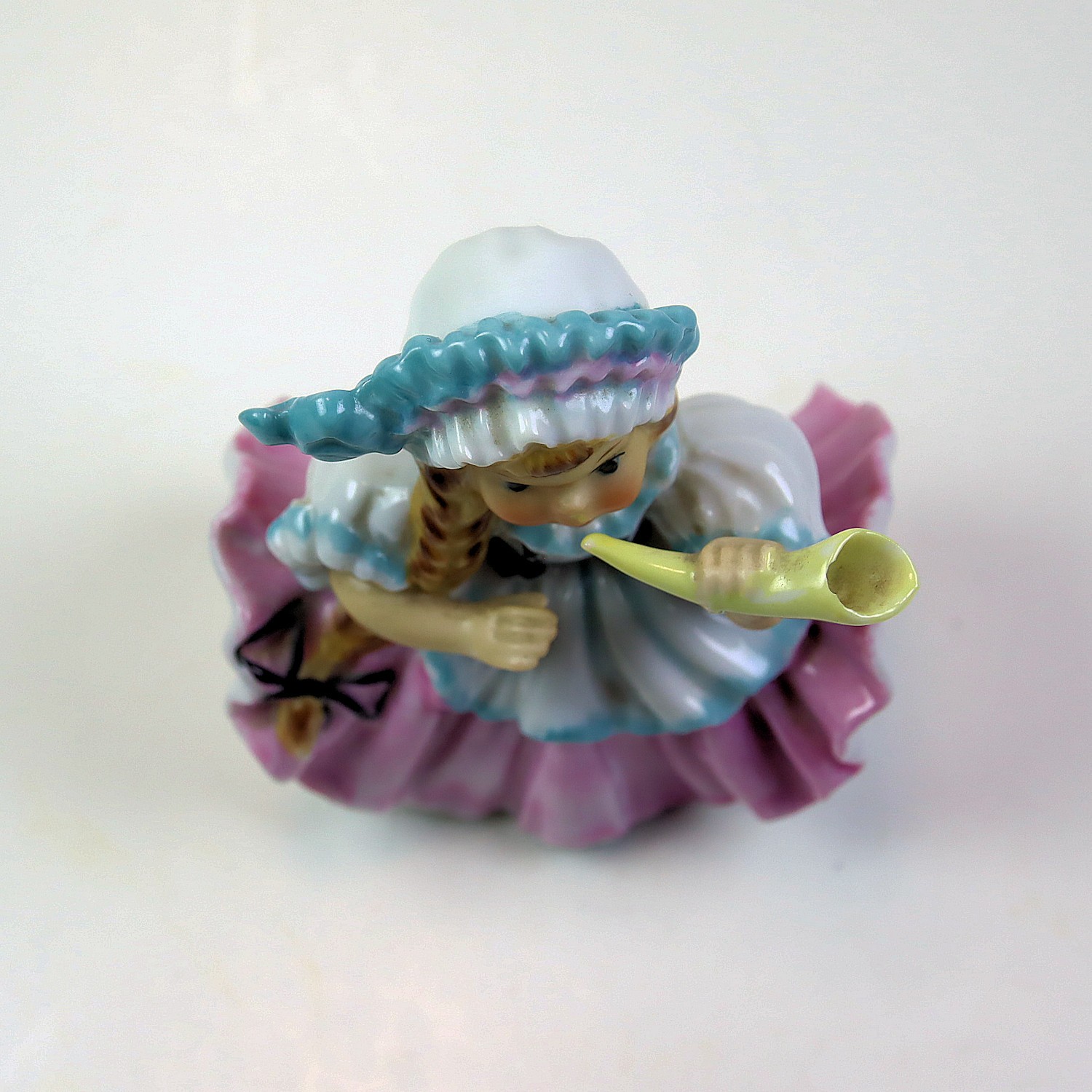 1950s Little Bo Peep Blowing Horn Blonde Braid Lenwile Ardalt Pink Dress 6146D