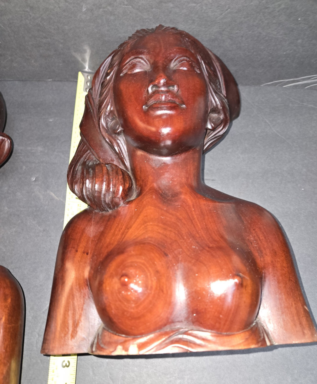 Large 15 In Tall Bali Man & Woman Indonesia Hand-Carved Hard Wood Vintage