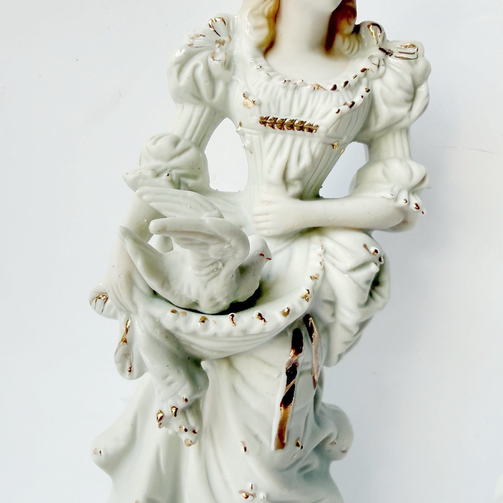 Vintage Pair of Rococo Baroque Couple Figurines Doves White Bisque Porcelain 12”
