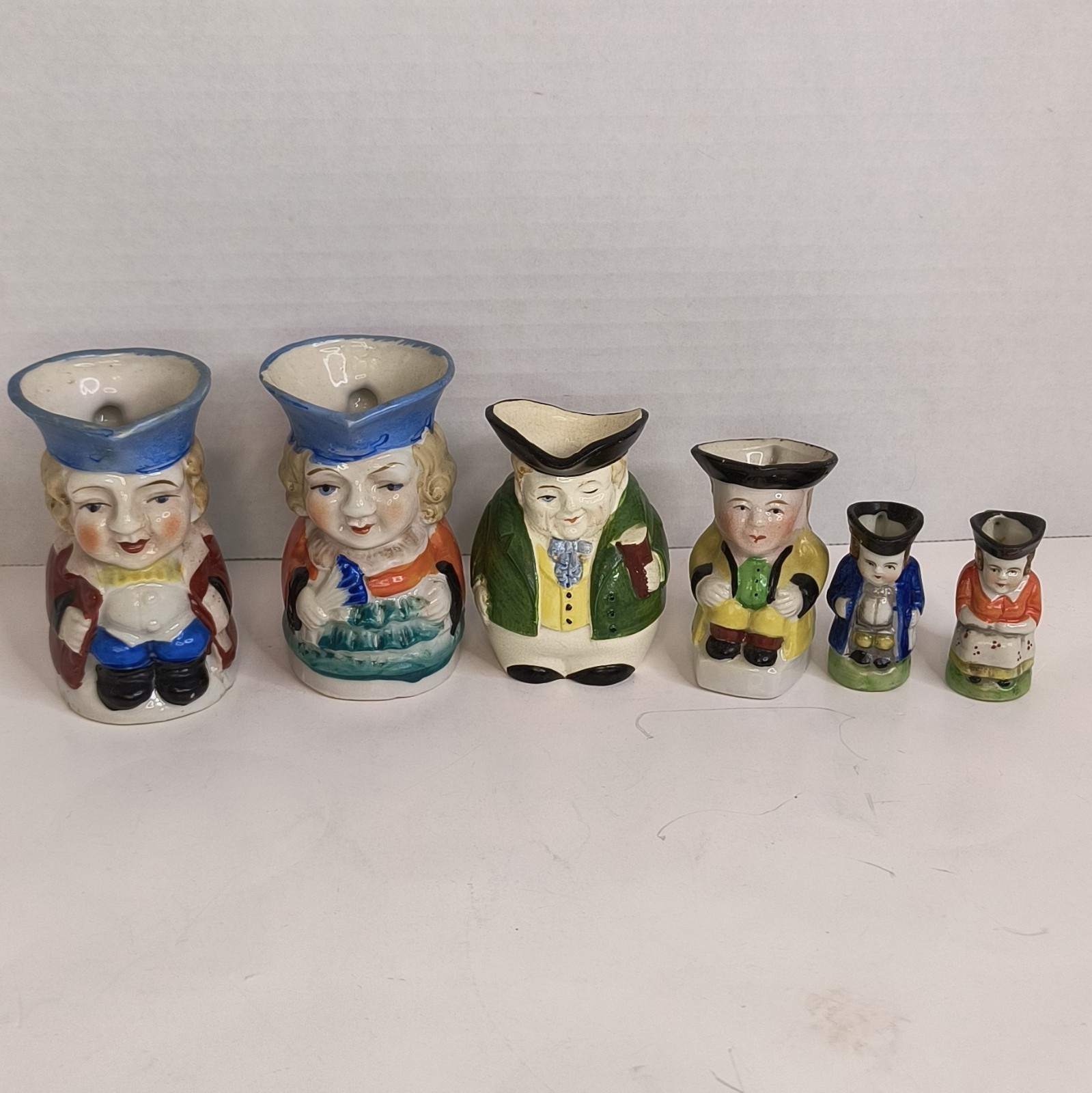 Lot of 6 Vintage Mini Toby Character Ceramic Mug Jugs Pitchers Made In Japan