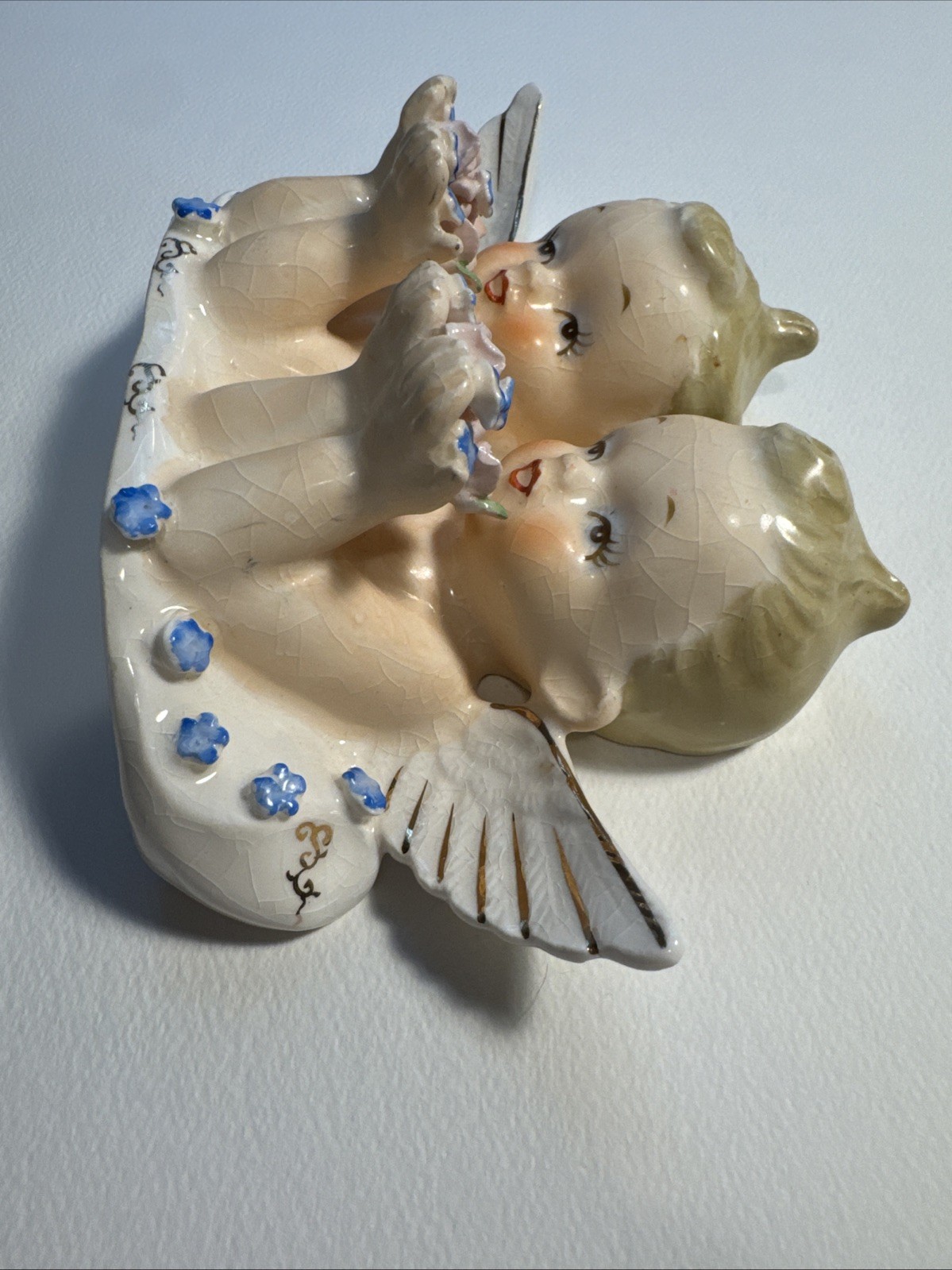 Vintage Artmark Original Handpainted Angels Holding Flowers Cherubs