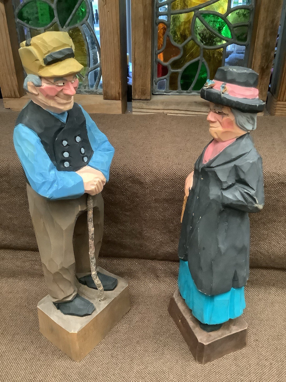 Stylish Couple Hand Carved Wooden Figures From The Hannah Family