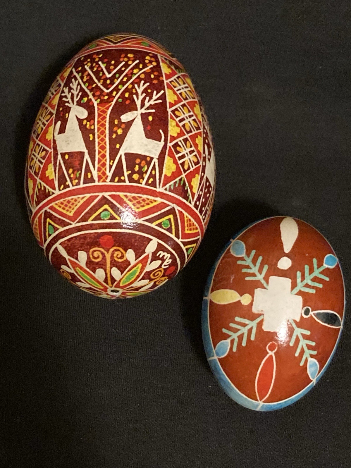 Handpainted Ukraine Pysanky Goose Egg (Four Seasons) and Chicken Egg Signed 2007