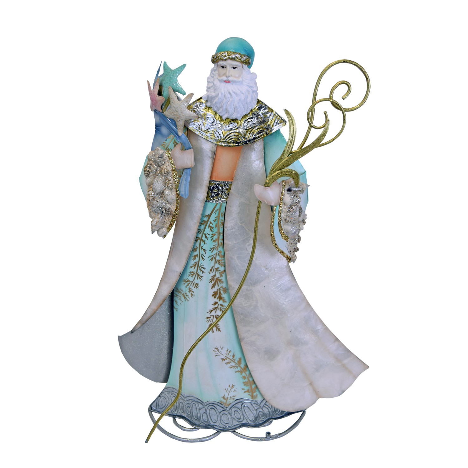 19″ Metal Seaside Santa Standing Figure Coastal Beach House Decor Decoration