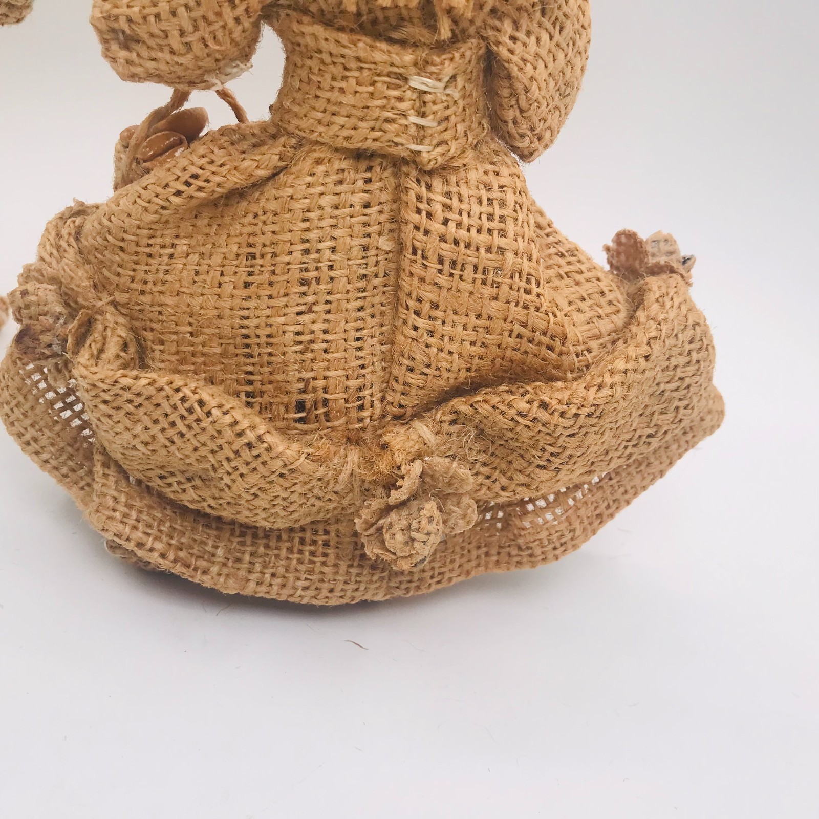 Vintage Burlap Peasant Man & Woman Carrying Produce Figurines Primitive Folk Art