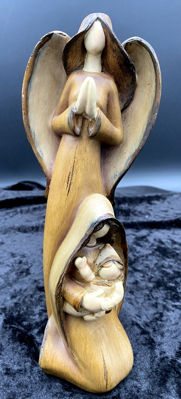 Guardian Angel watching over Mother and Child; Tall Figurine; Mary and Jesus