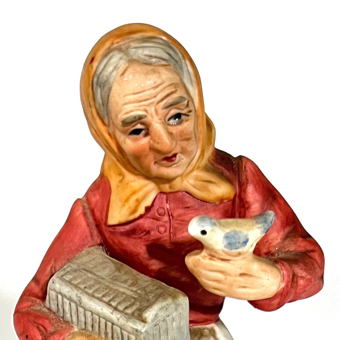 Vintage Royal Crown Figurine Old Woman with Bird Taiwan 5″