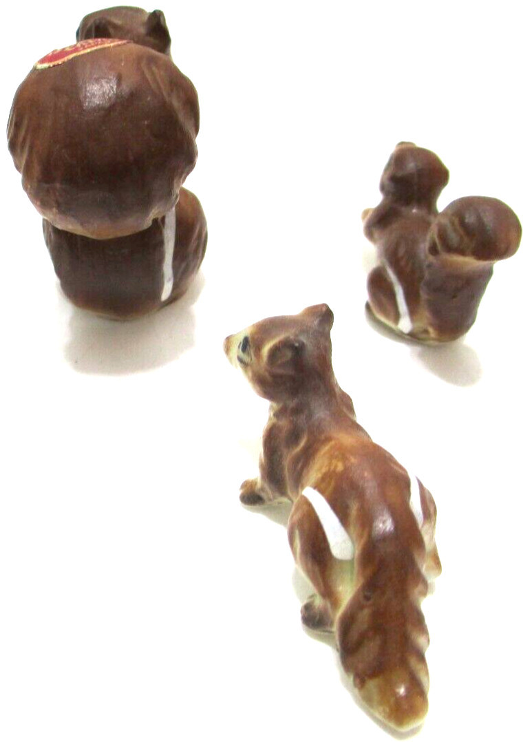 Vintage Bone China Miniature Squirrel Family SET OF 3 One with Nut 1 3/4″ Tall