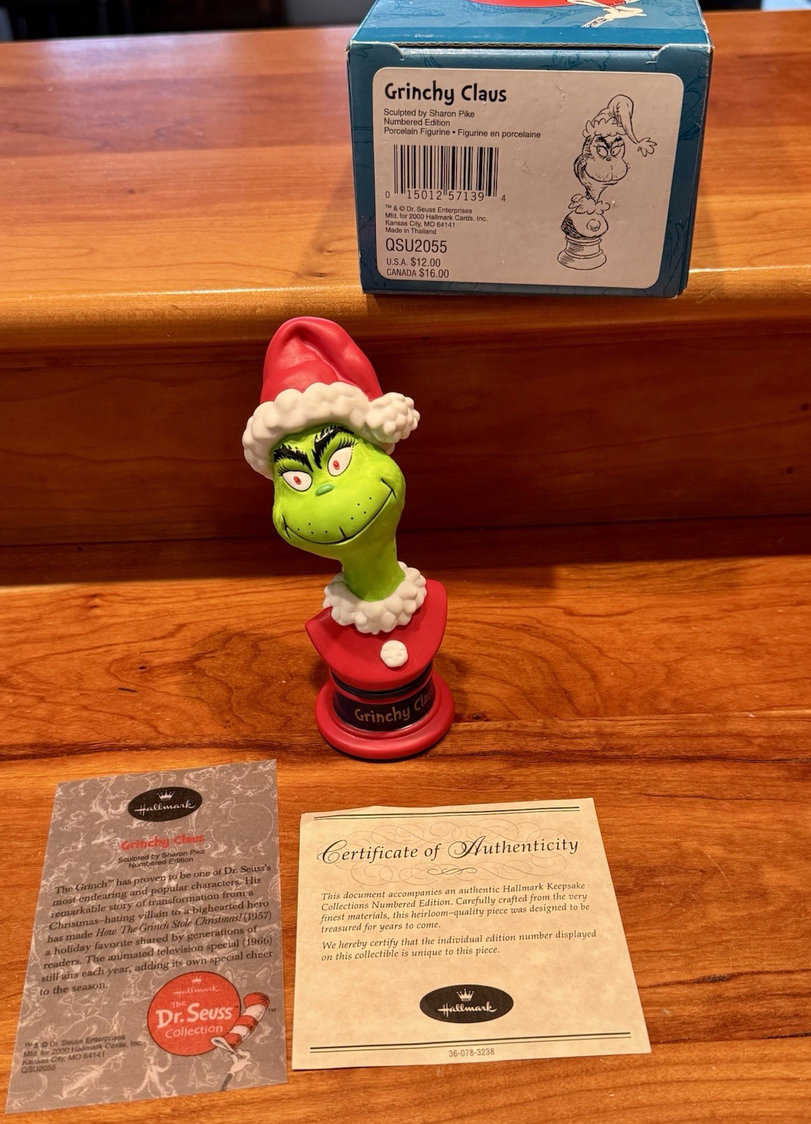 Grinchy Claus Hallmark Dr Seuss Figurine How the Grinch Stole Christmas WITH COA